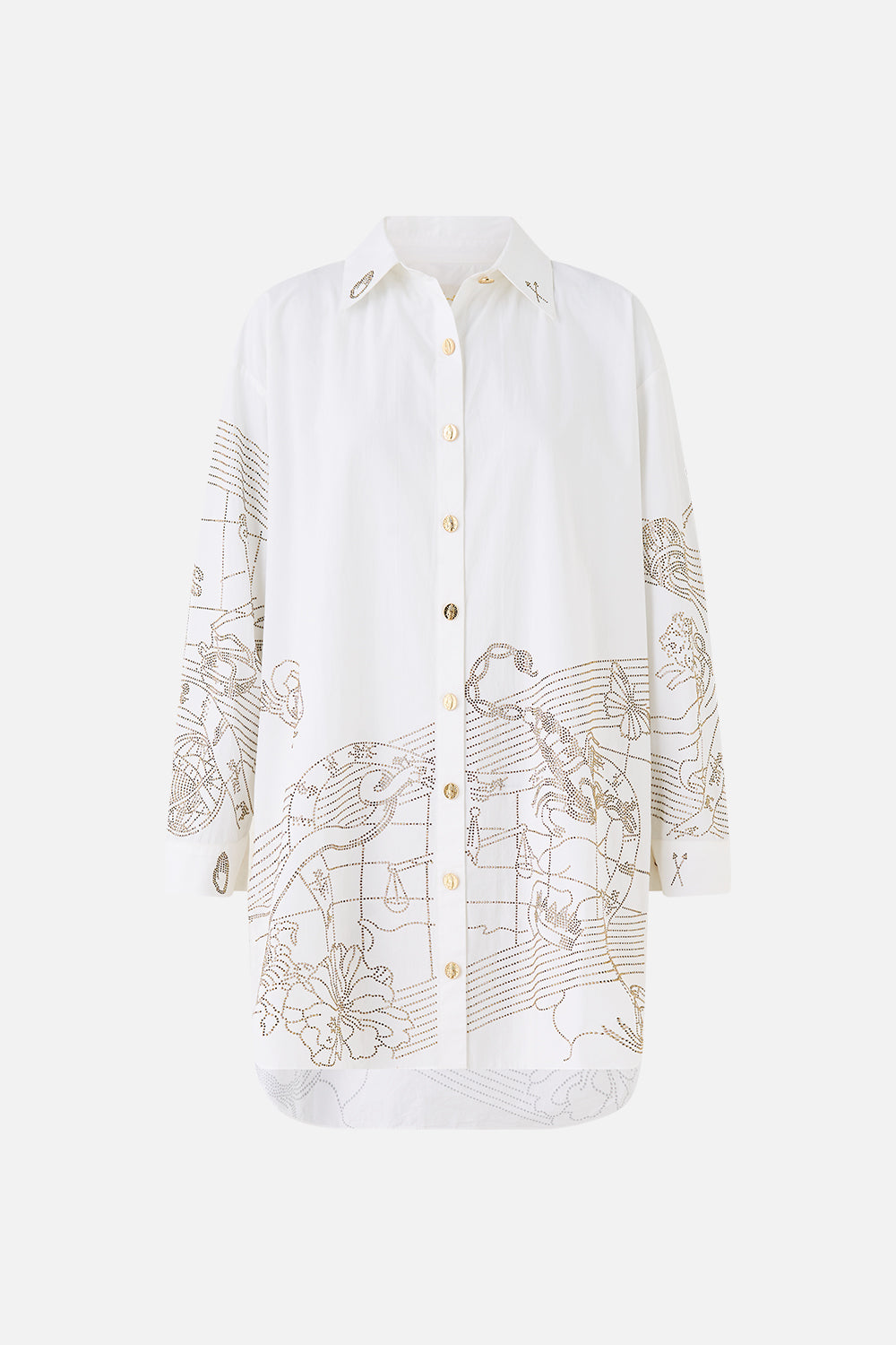 The CAMILLA SHIRT TUNIC WITH SIDE BUTTONS HOUSE OF HOROSCOPES in our  print.