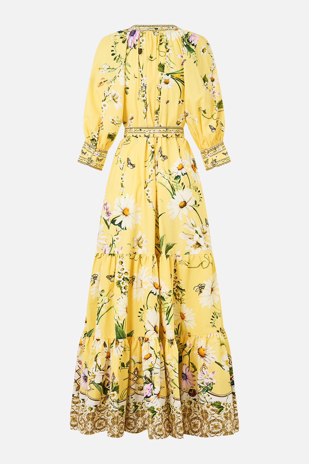 The CAMILLA TIERED SHIRT DRESS WITH SHORT SLEEVE DAISY CHAINS in our  print.