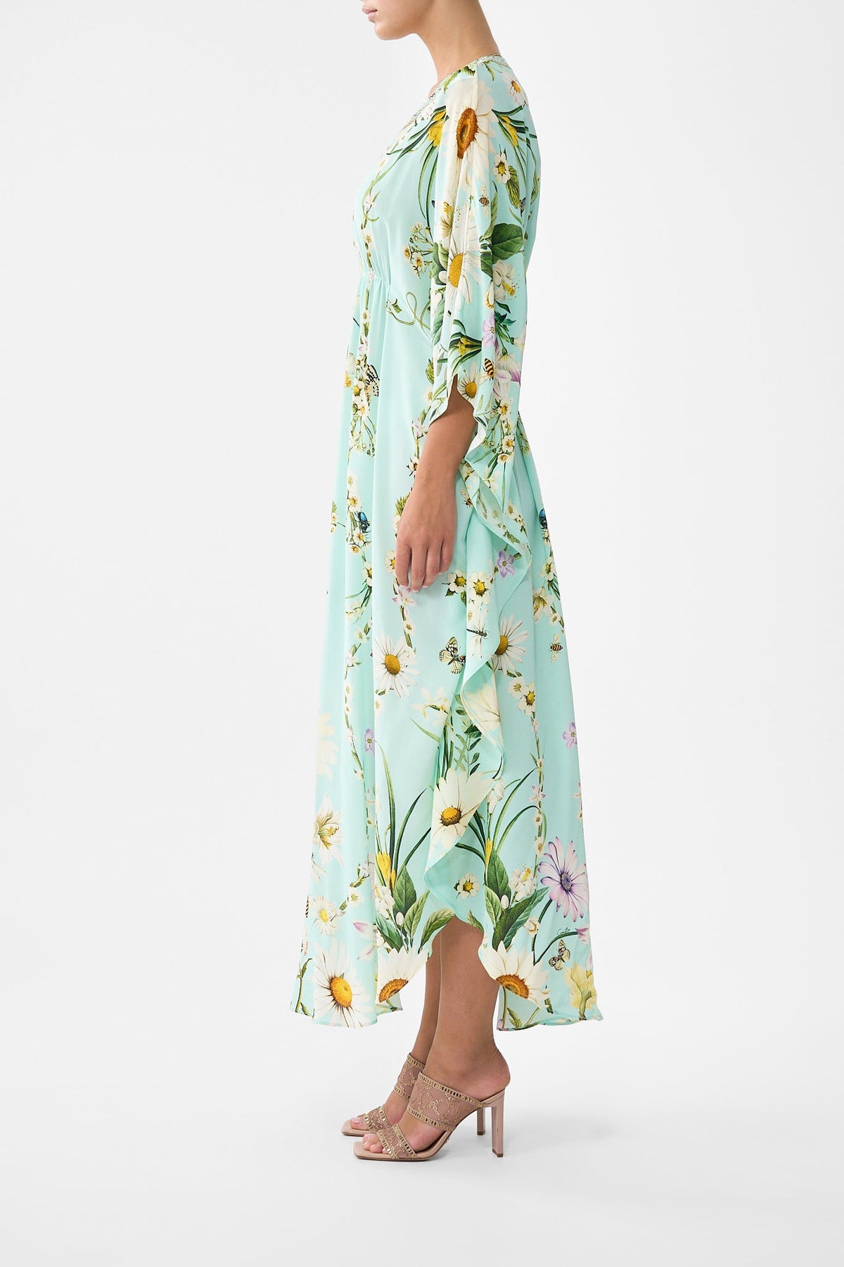 The CAMILLA GATHERED WAIST KAFTAN FLORAL FREEFALL in our  print.