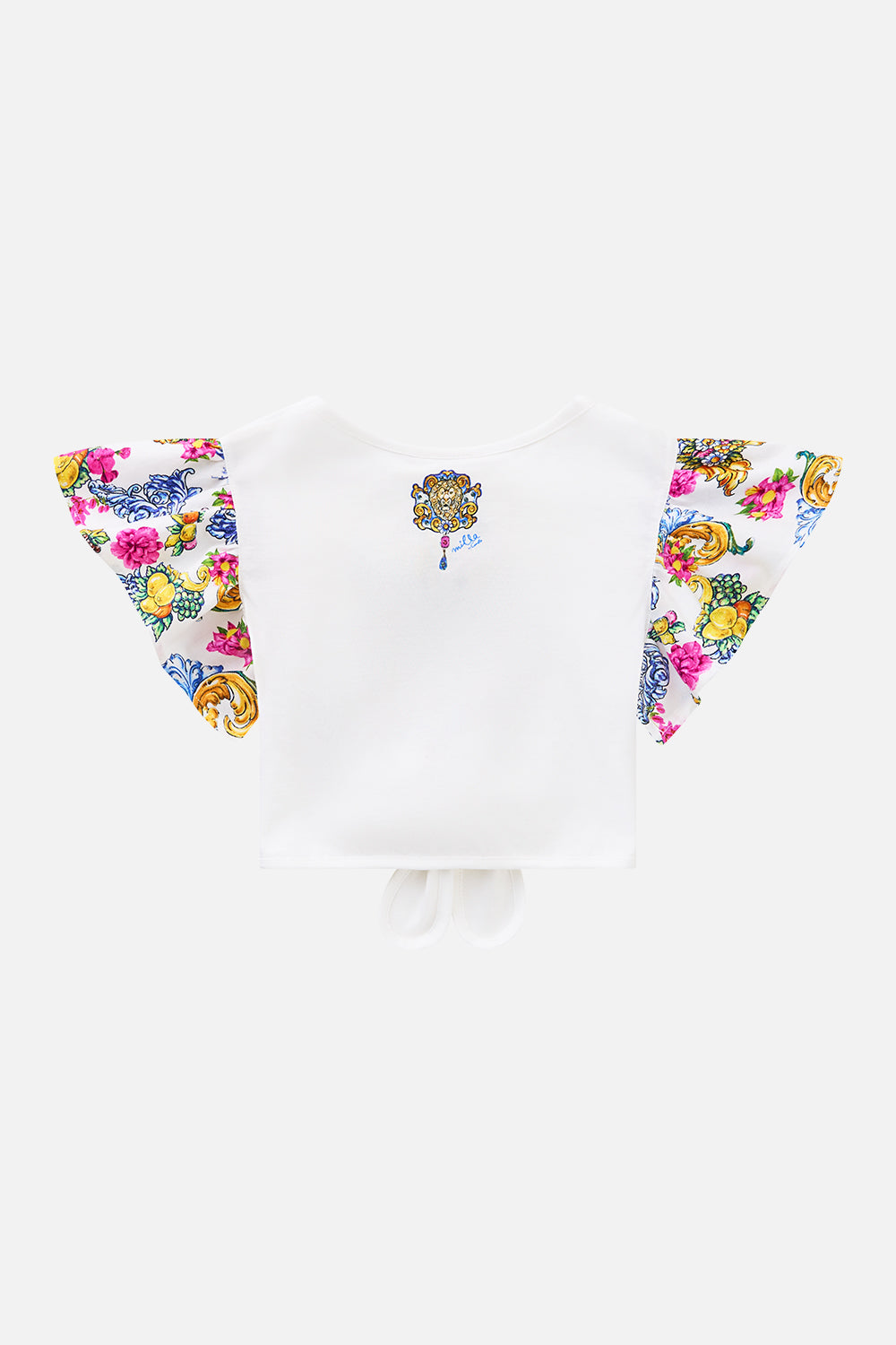 KIDS TIE FRONT CROP TEE WITH FRILL SLEEVE ESPAÑA NIRVANA
