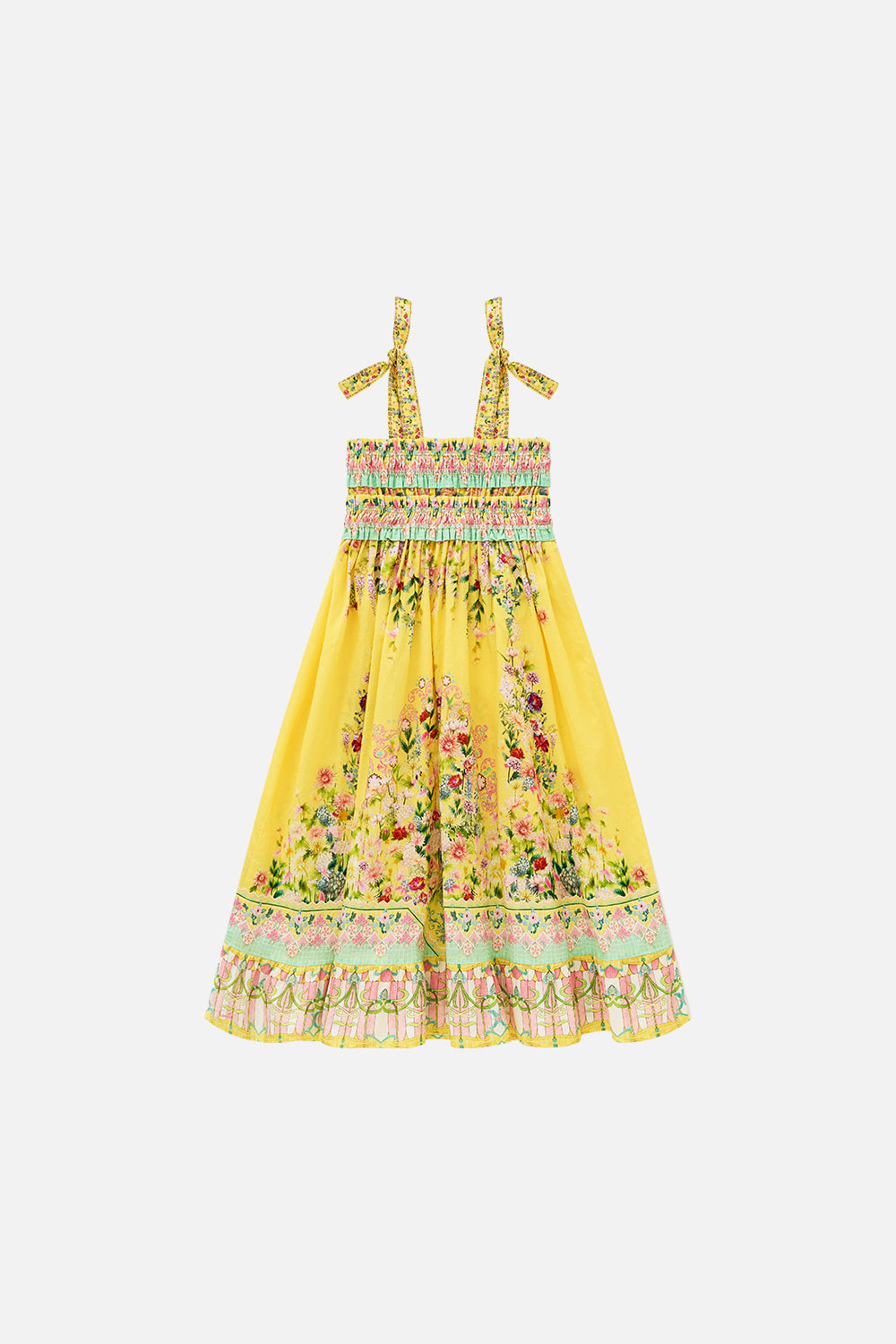 KIDS SHIRRED MAXI DRESS WITH TIE SHOULDER LADY LIMONADA