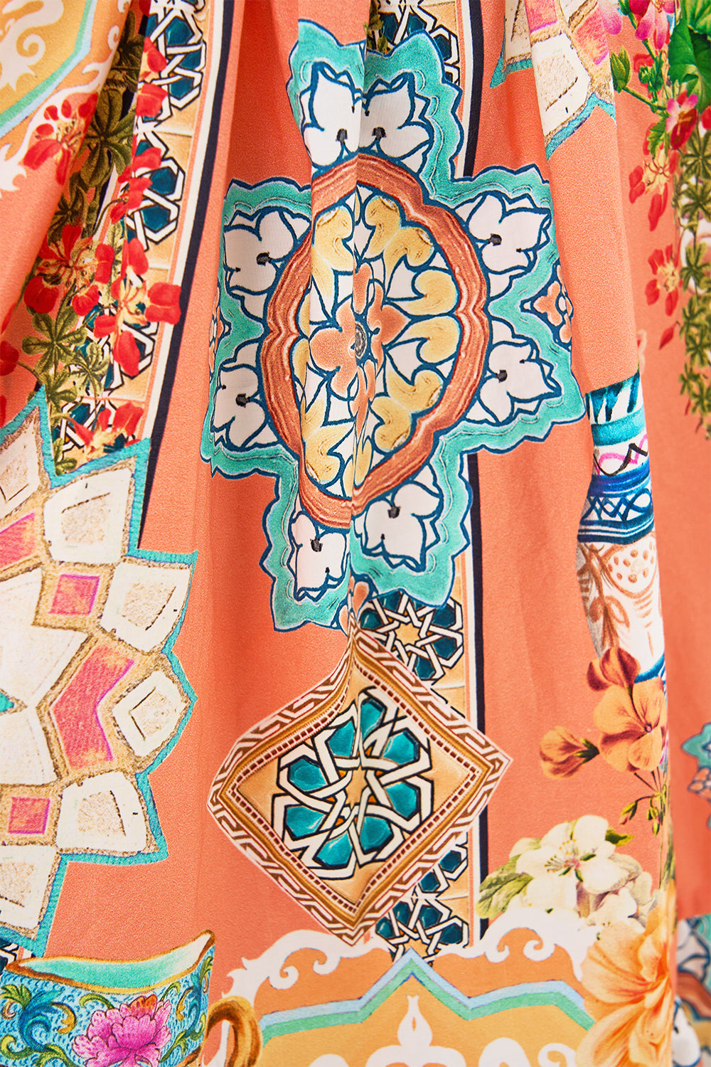 The CAMILLA RUFFLE HEM HALTER SHORT DRESS MEET ME IN MALLORCA in our  print.