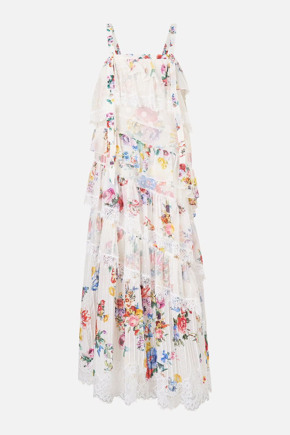 The CAMILLA asymmetric spliced lace dress in our print I Left My Heart in Granada.