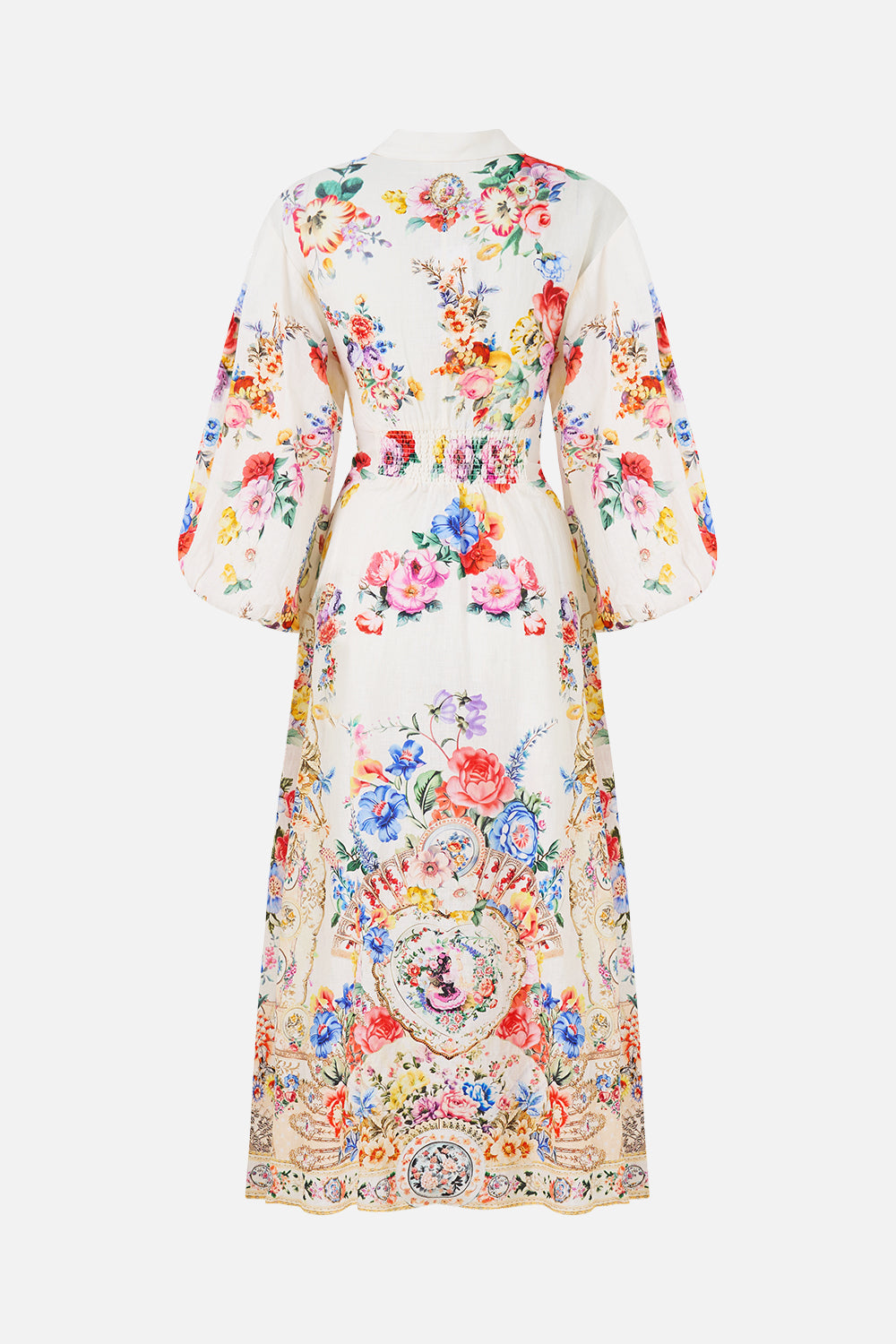 The CAMILLA WAIST TIE SHIRT DRESS WITH BUBBLE SLEEVE I LEFT MY HEART IN GRANADA in our  print.