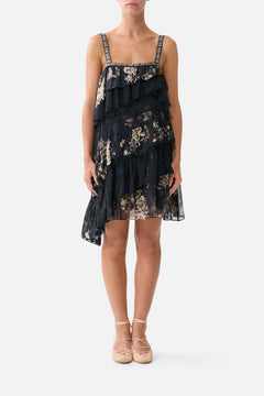 ASYMMETRIC SPLICED LACE MINI DRESS FLAMENCO FOLKLORE