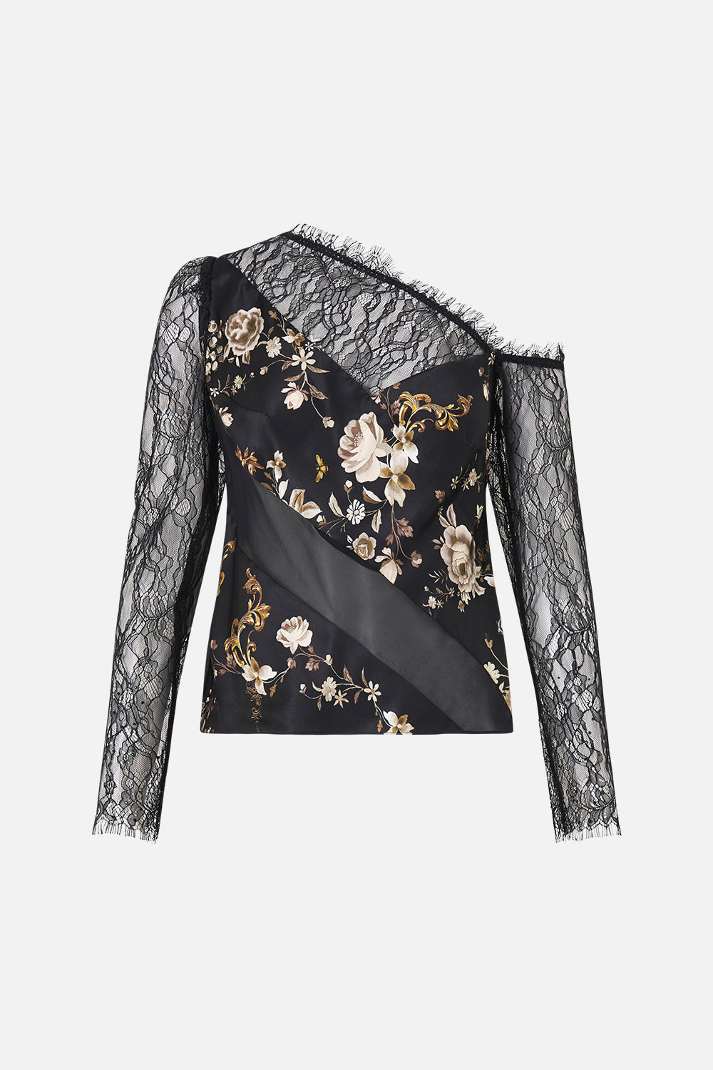 The CAMILLA LACE SPLICE ONE SHOULDER TOP FLAMENCO FOLKLORE in our  print.