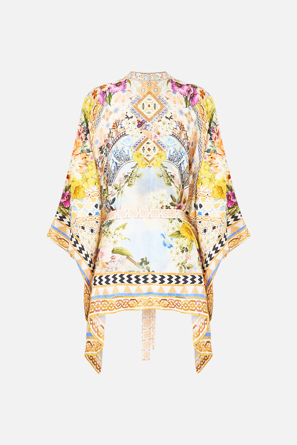 The CAMILLA button through scarf blouse in our print The Architects of Alcázar.