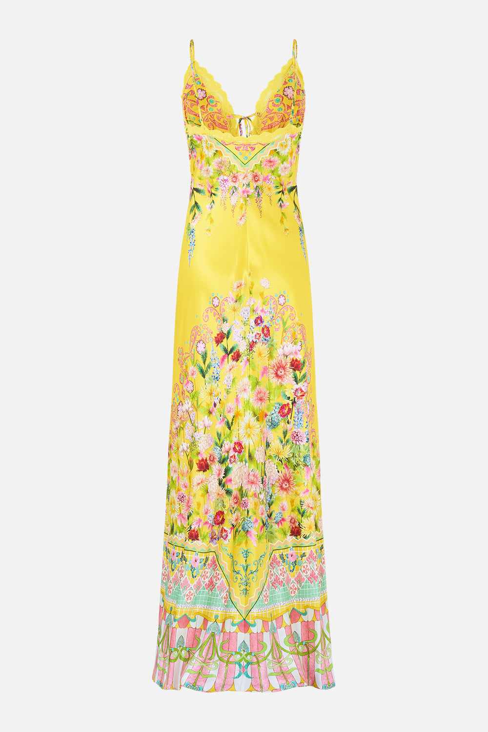 The CAMILLA bias slip dress with lace edge detail in our print Lady Limonada.