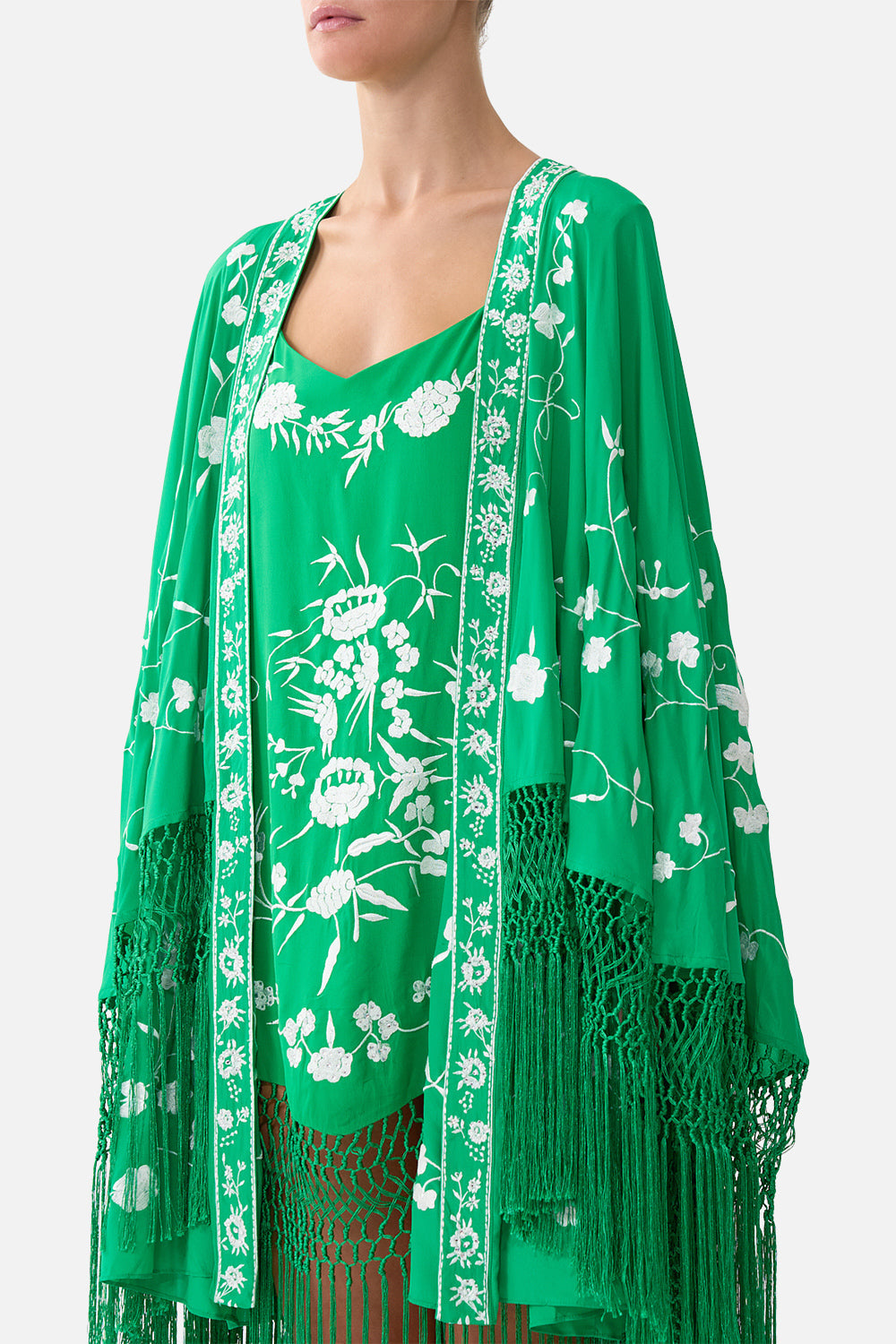 The CAMILLA draped high low layer in our print Sacromonte Señorita.