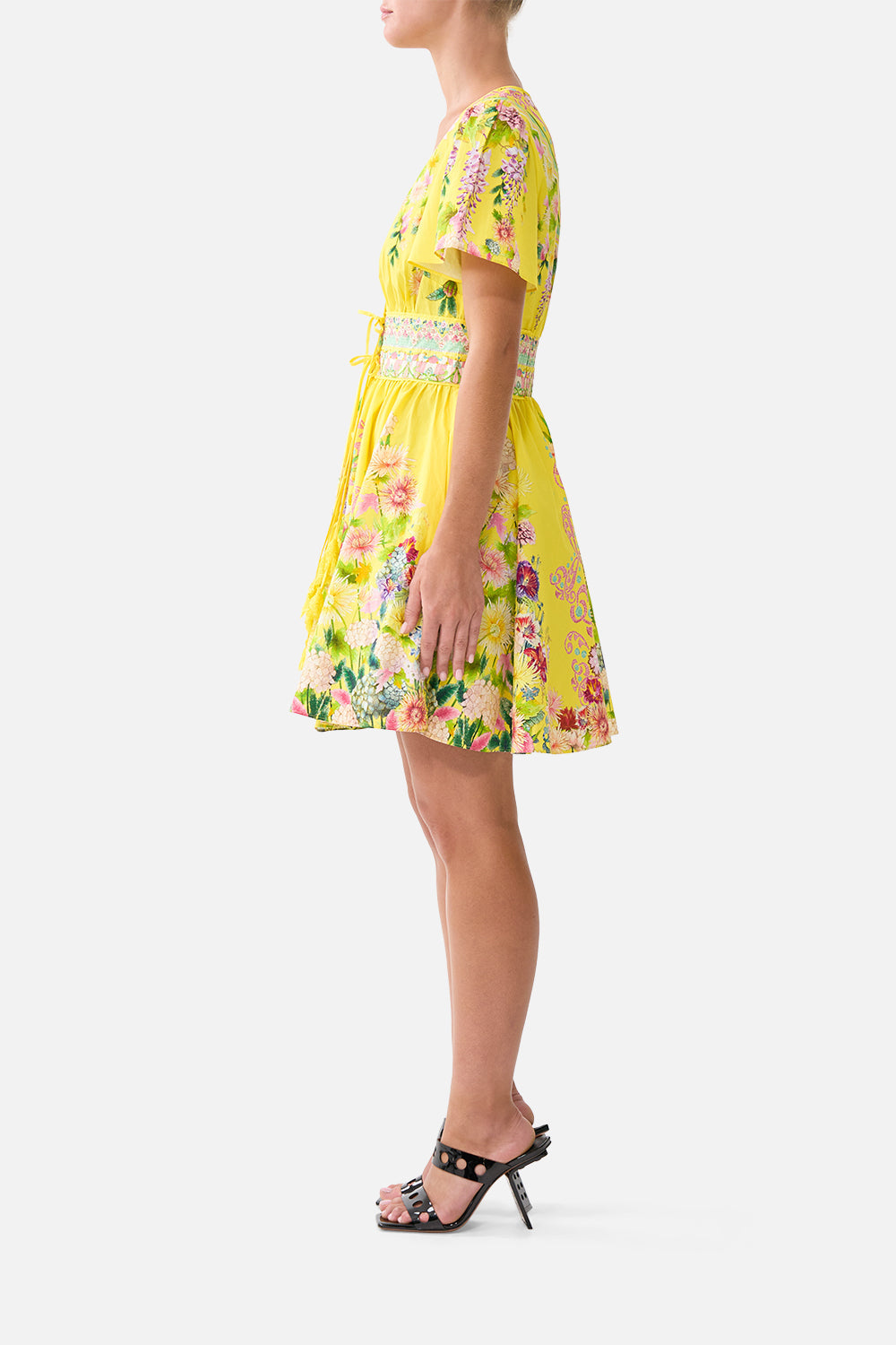 The CAMILLA DEEP V MINI DRESS WITH TIES LADY LIMONADA in our  print.