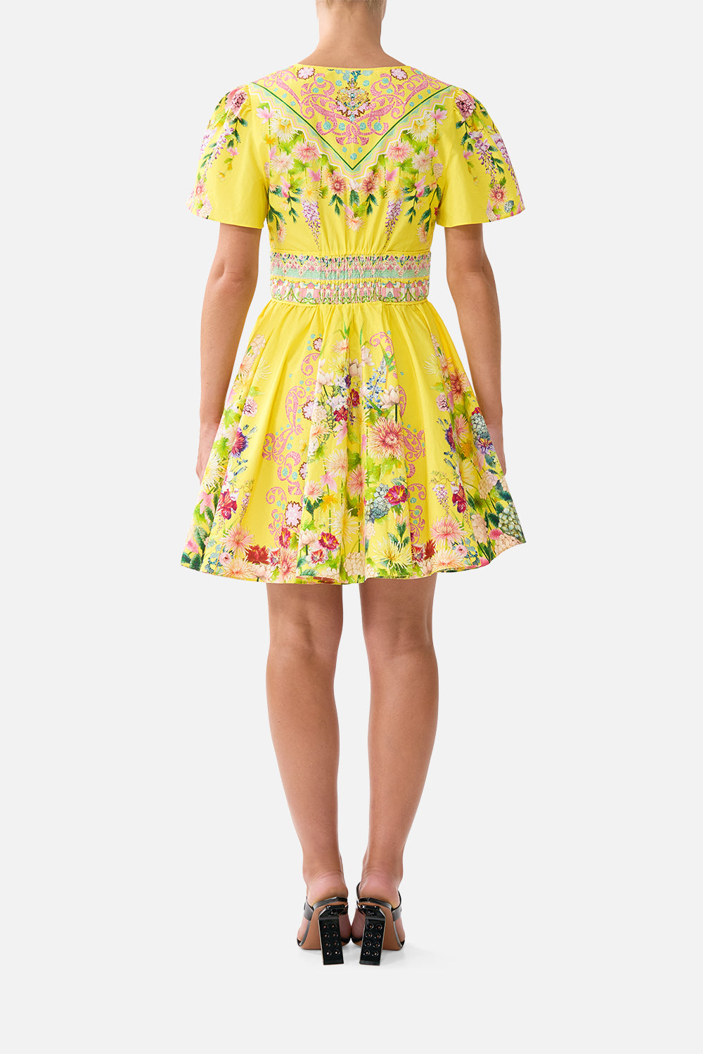 The CAMILLA DEEP V MINI DRESS WITH TIES LADY LIMONADA in our  print.