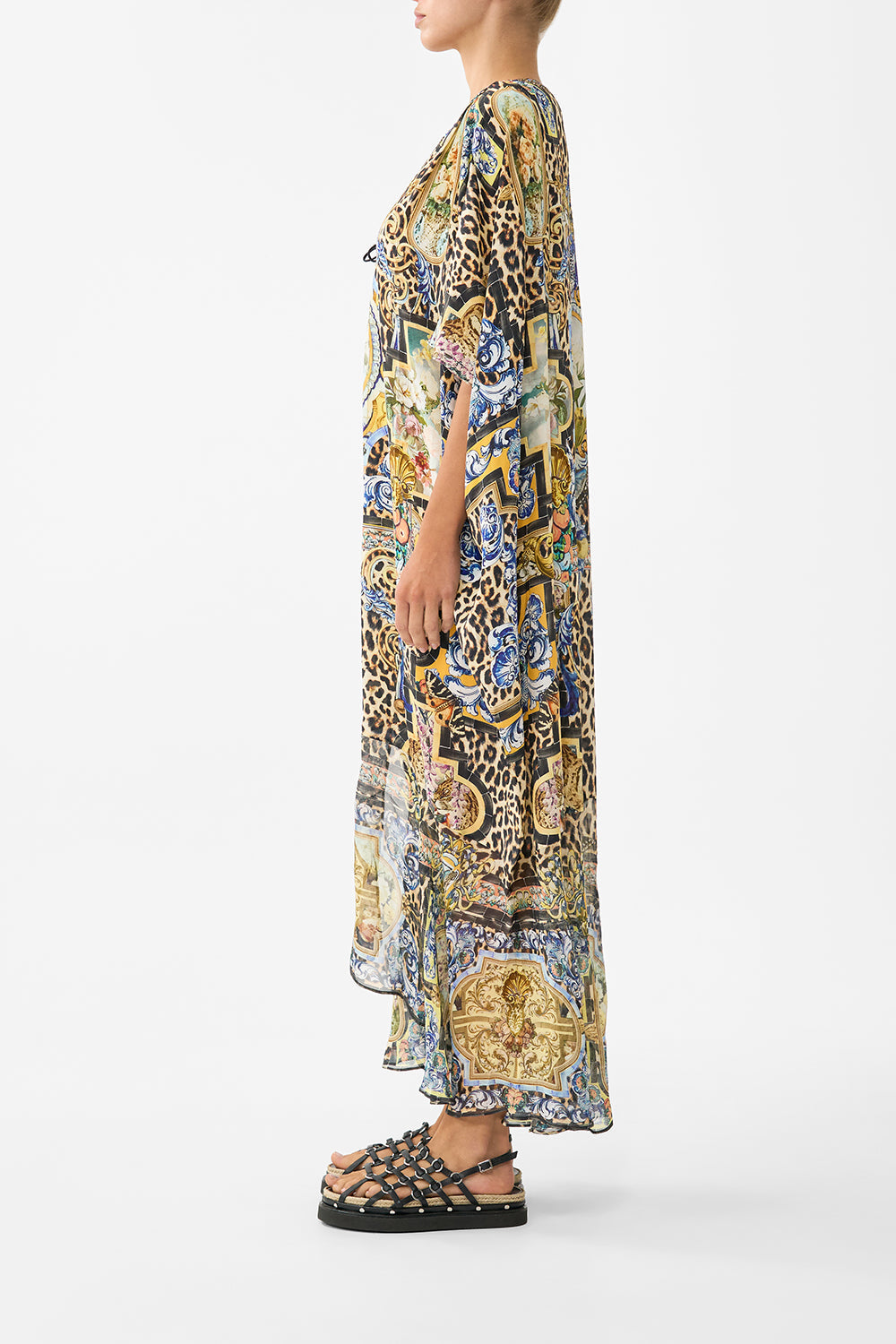 LACE UP KAFTAN WITH HEM RUFFLE SEVILLIAN STYLE