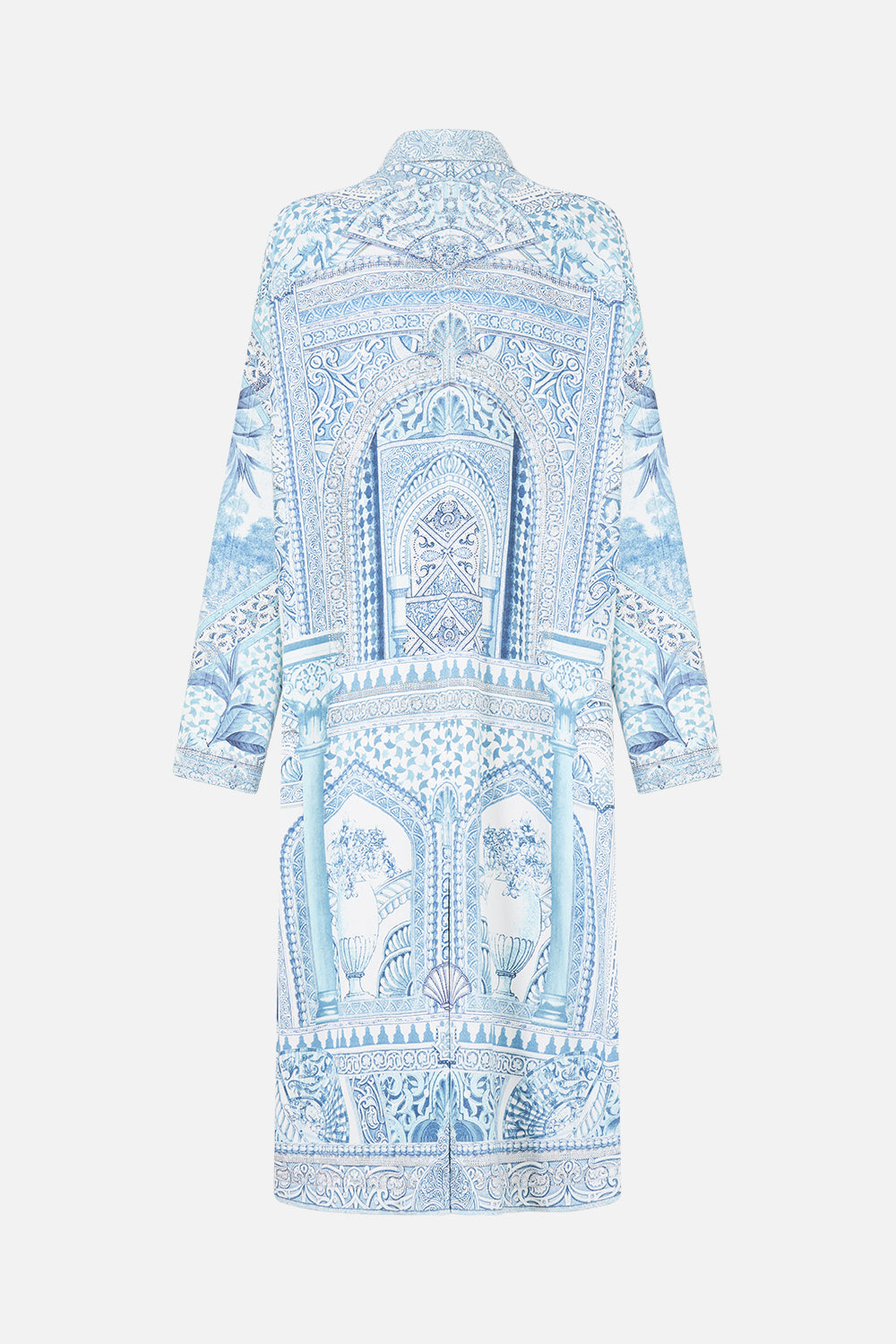 The CAMILLA sweat trench coat in our print The Hum of the Alhambra.