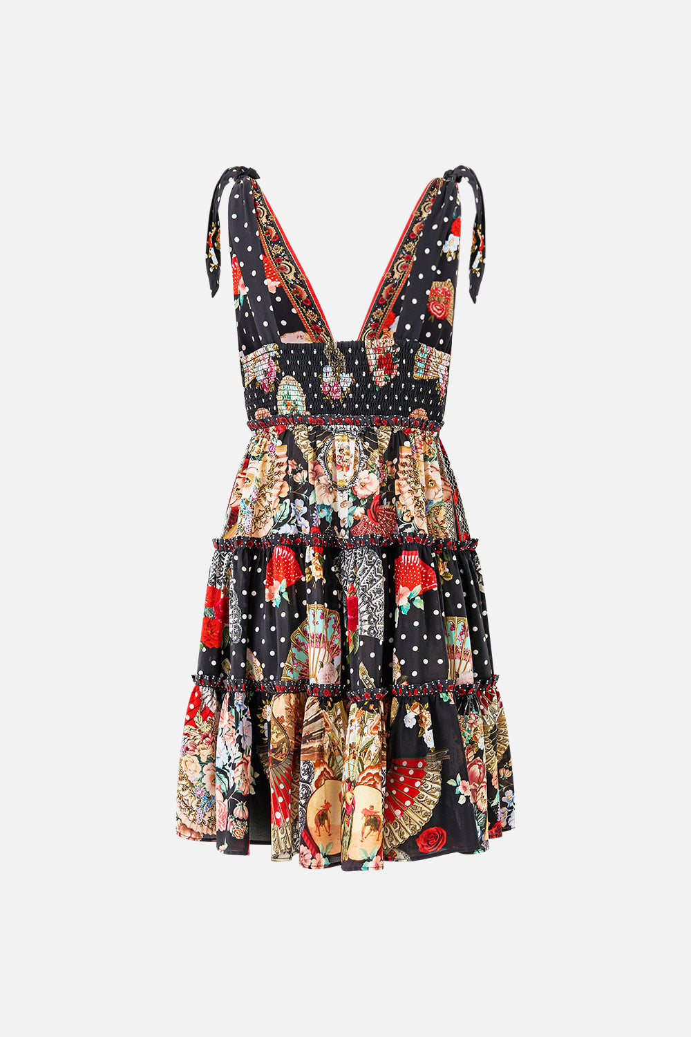 The CAMILLA TIERED SHORT DRESS WITH SHOULDER TIES DAUGHTERS OF DUENDE in our  print.