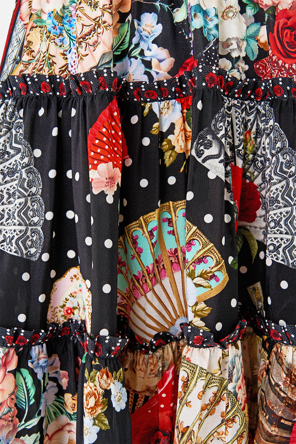 The CAMILLA TIERED SHORT DRESS WITH SHOULDER TIES DAUGHTERS OF DUENDE in our  print.
