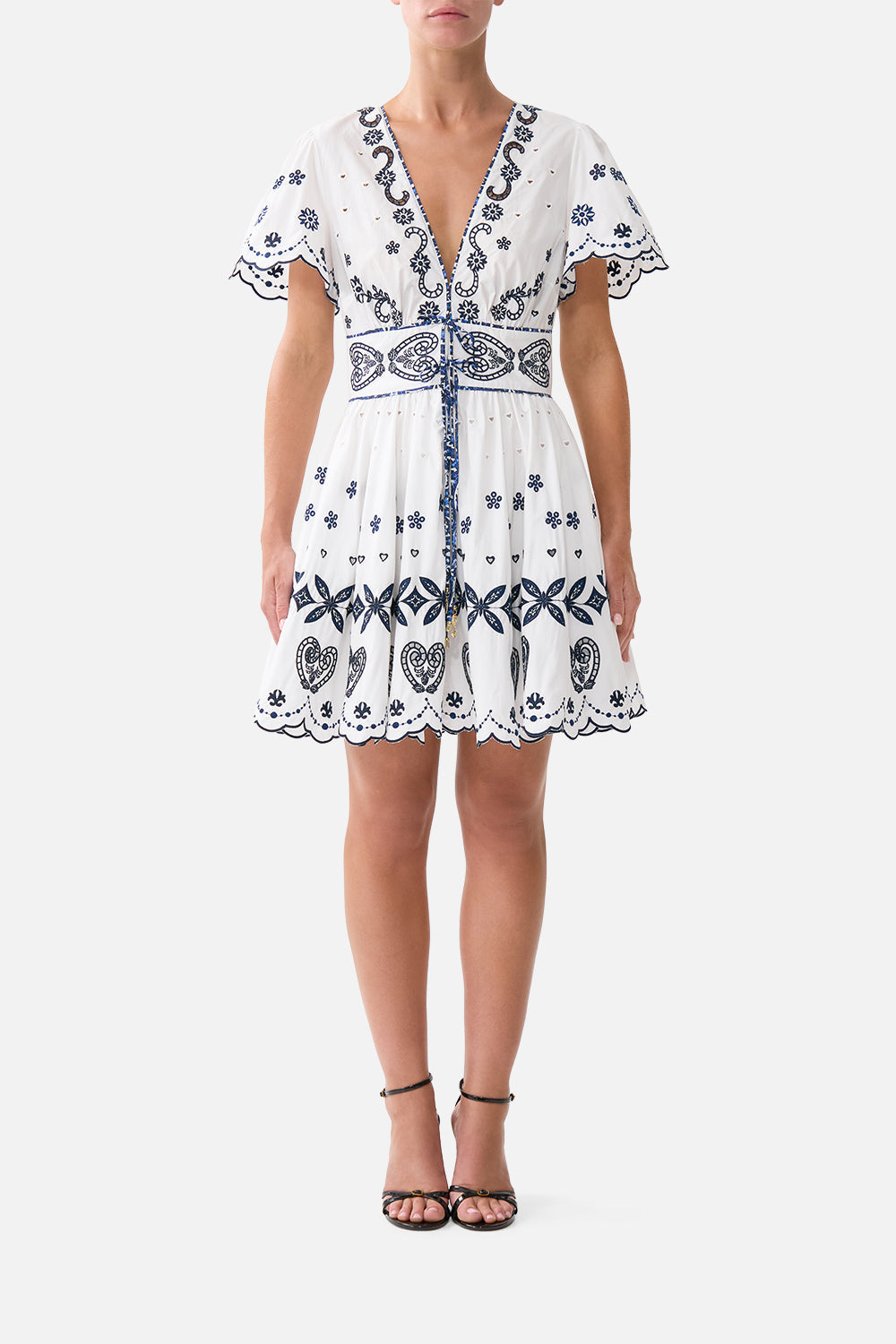 DEEP V MINI DRESS WITH TIES A TILED WONDERLAND