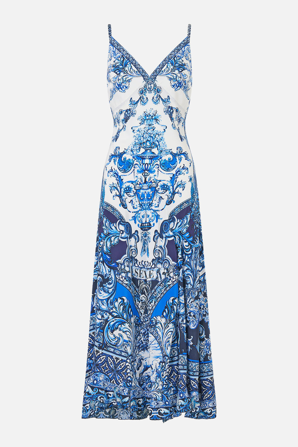 BIAS SLIP DRESS WITH FRILL HEM A TILED WONDERLAND