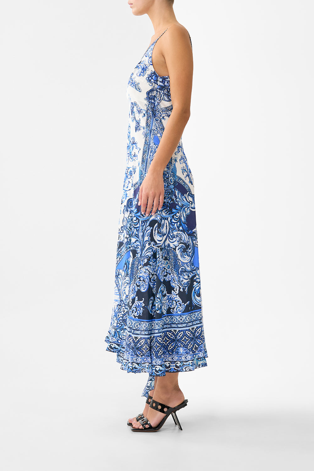 BIAS SLIP DRESS WITH FRILL HEM A TILED WONDERLAND