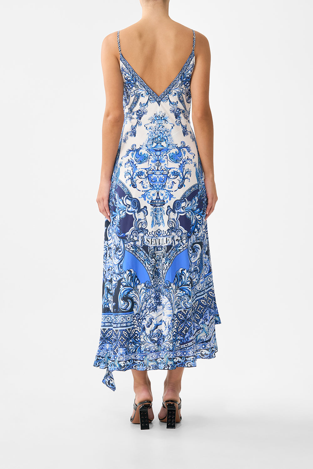 BIAS SLIP DRESS WITH FRILL HEM A TILED WONDERLAND