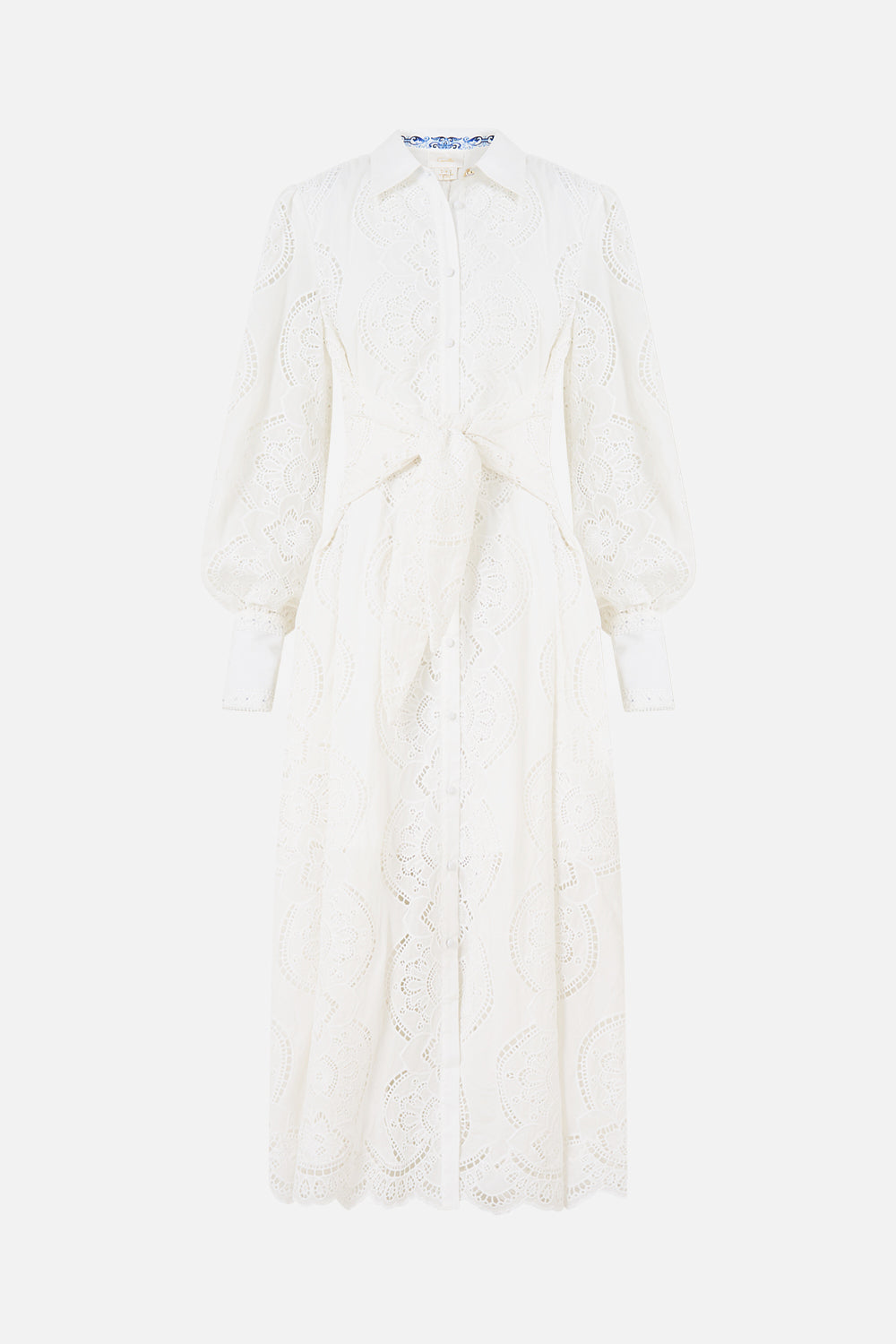 The CAMILLA WAIST TIE SHIRT DRESS A TILED WONDERLAND in our  print.