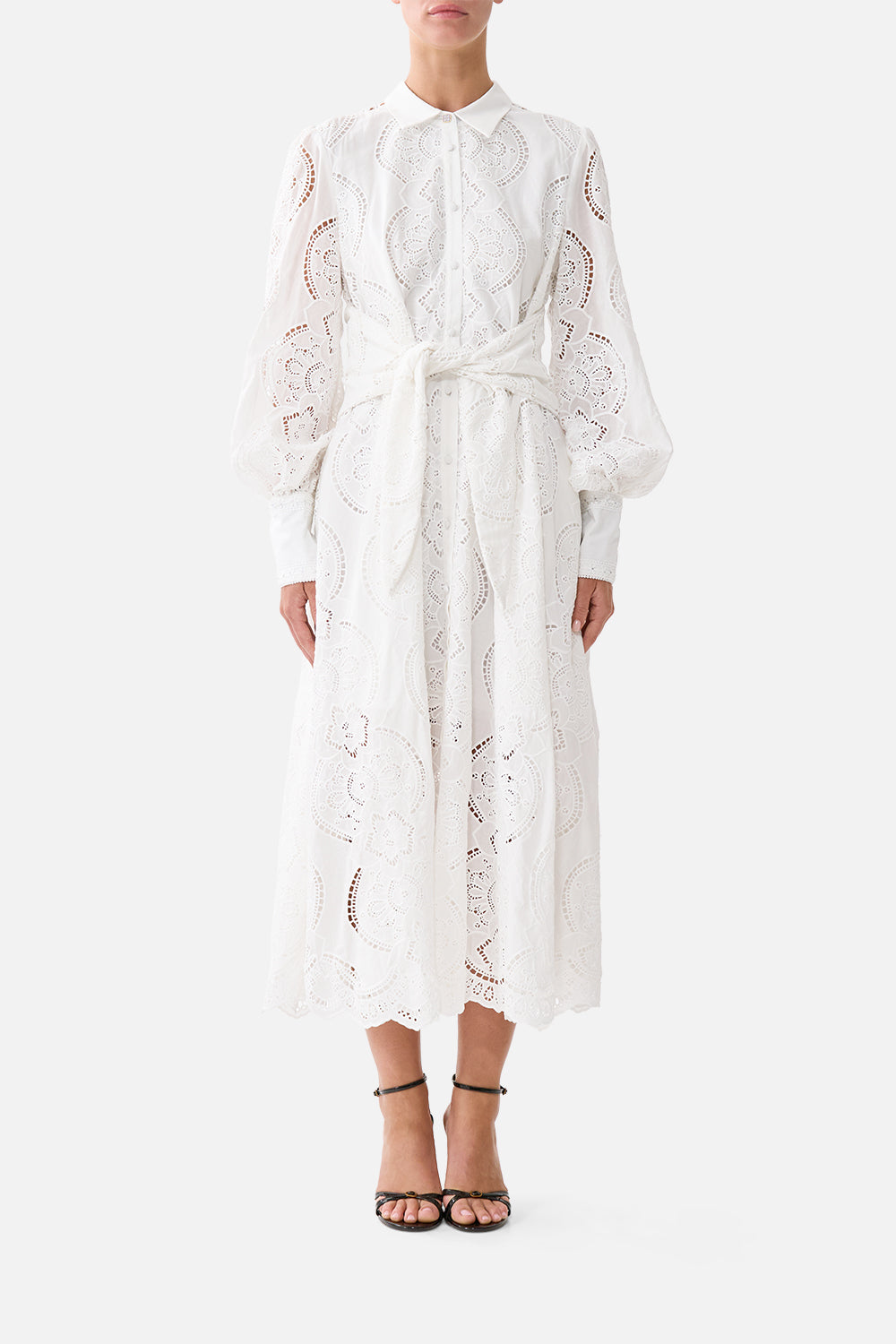 The CAMILLA WAIST TIE SHIRT DRESS A TILED WONDERLAND in our A TILED WONDERLAND print.