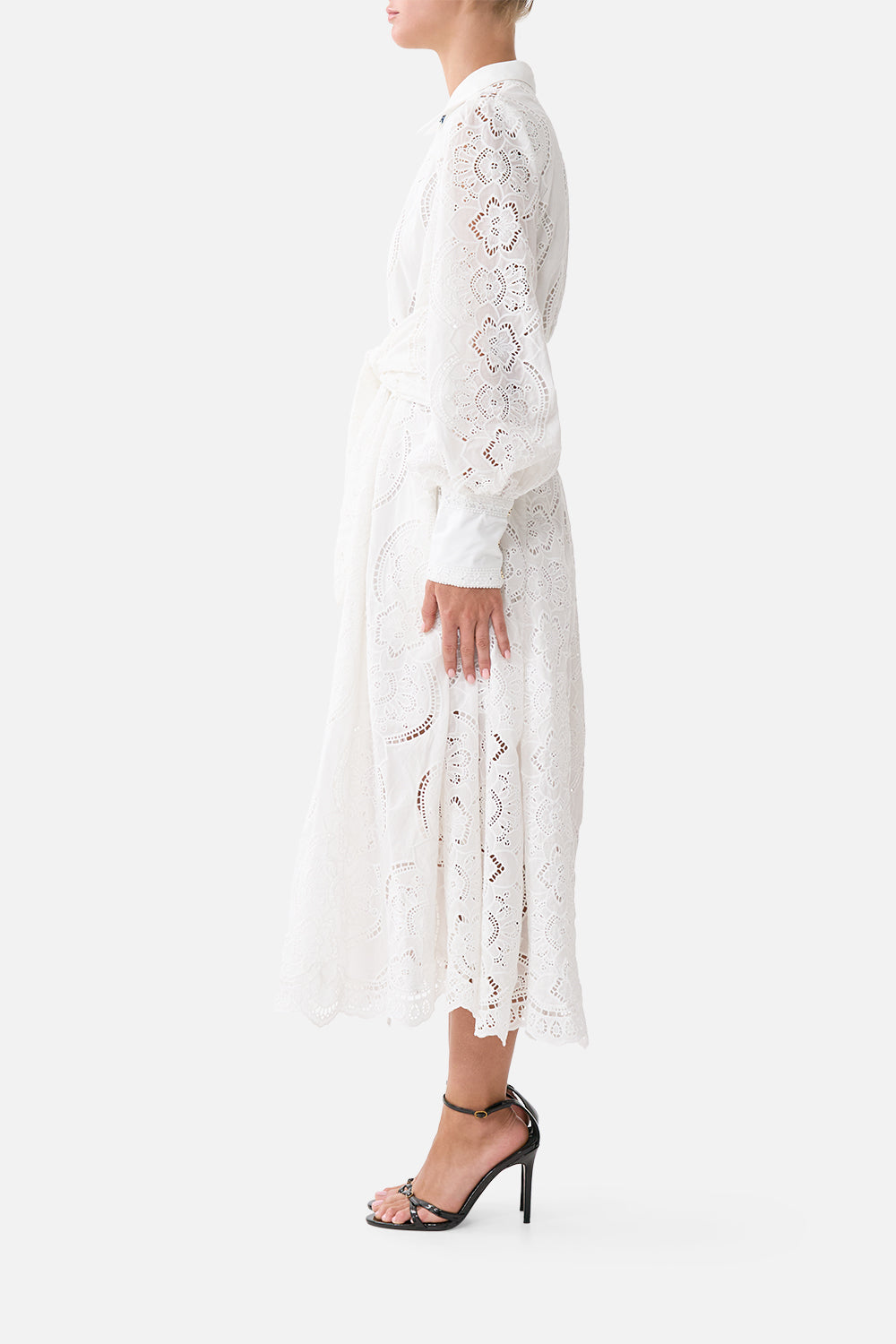 The CAMILLA WAIST TIE SHIRT DRESS A TILED WONDERLAND in our  print.