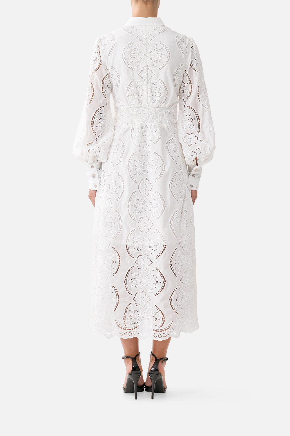 The CAMILLA WAIST TIE SHIRT DRESS A TILED WONDERLAND in our  print.