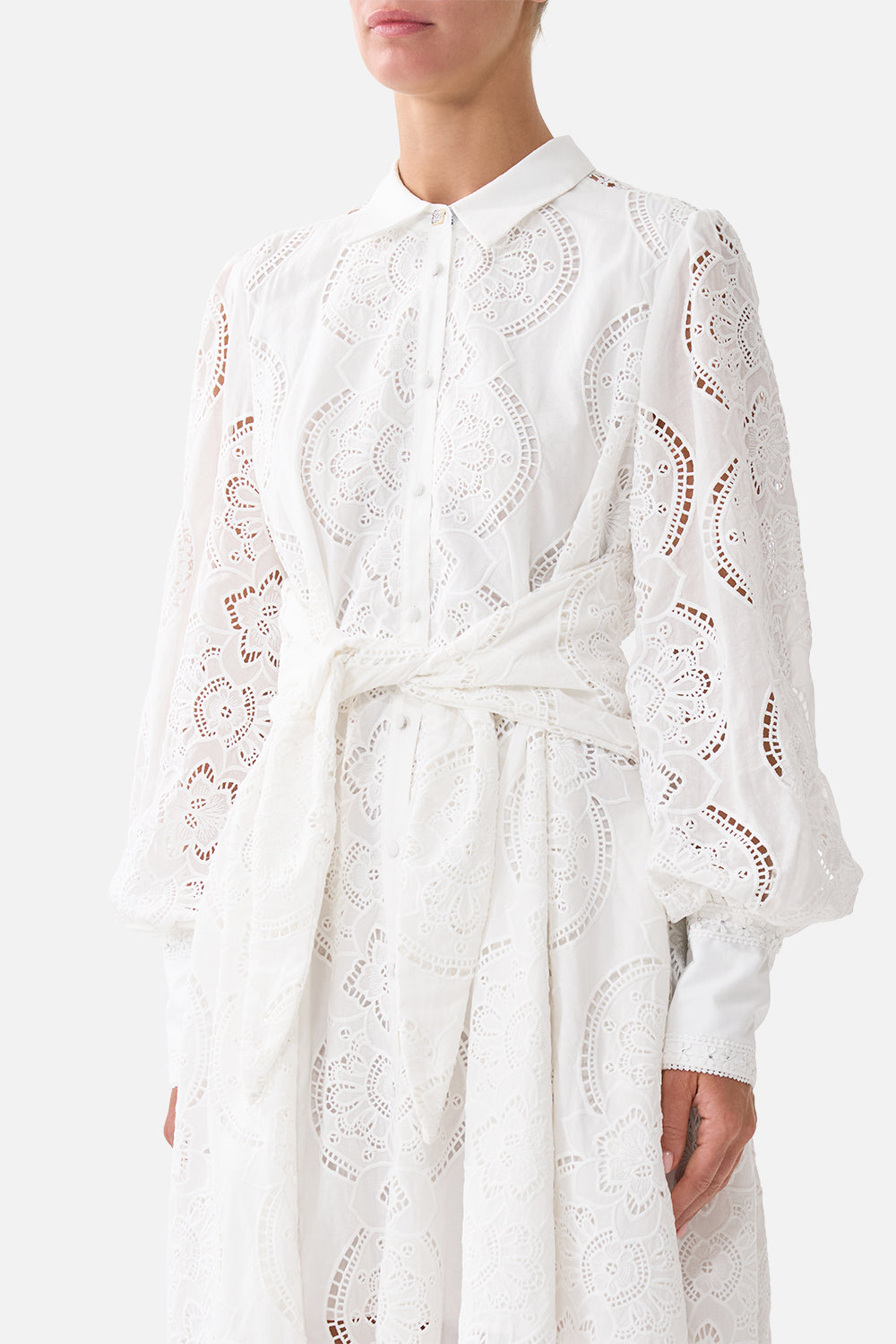 The CAMILLA WAIST TIE SHIRT DRESS A TILED WONDERLAND in our  print.