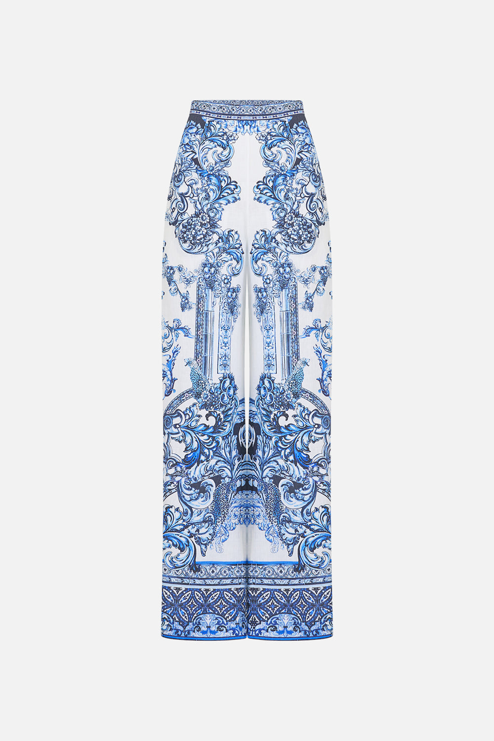 The CAMILLA minimal wide leg pant in our print A Tiled Wonderland. Front view.