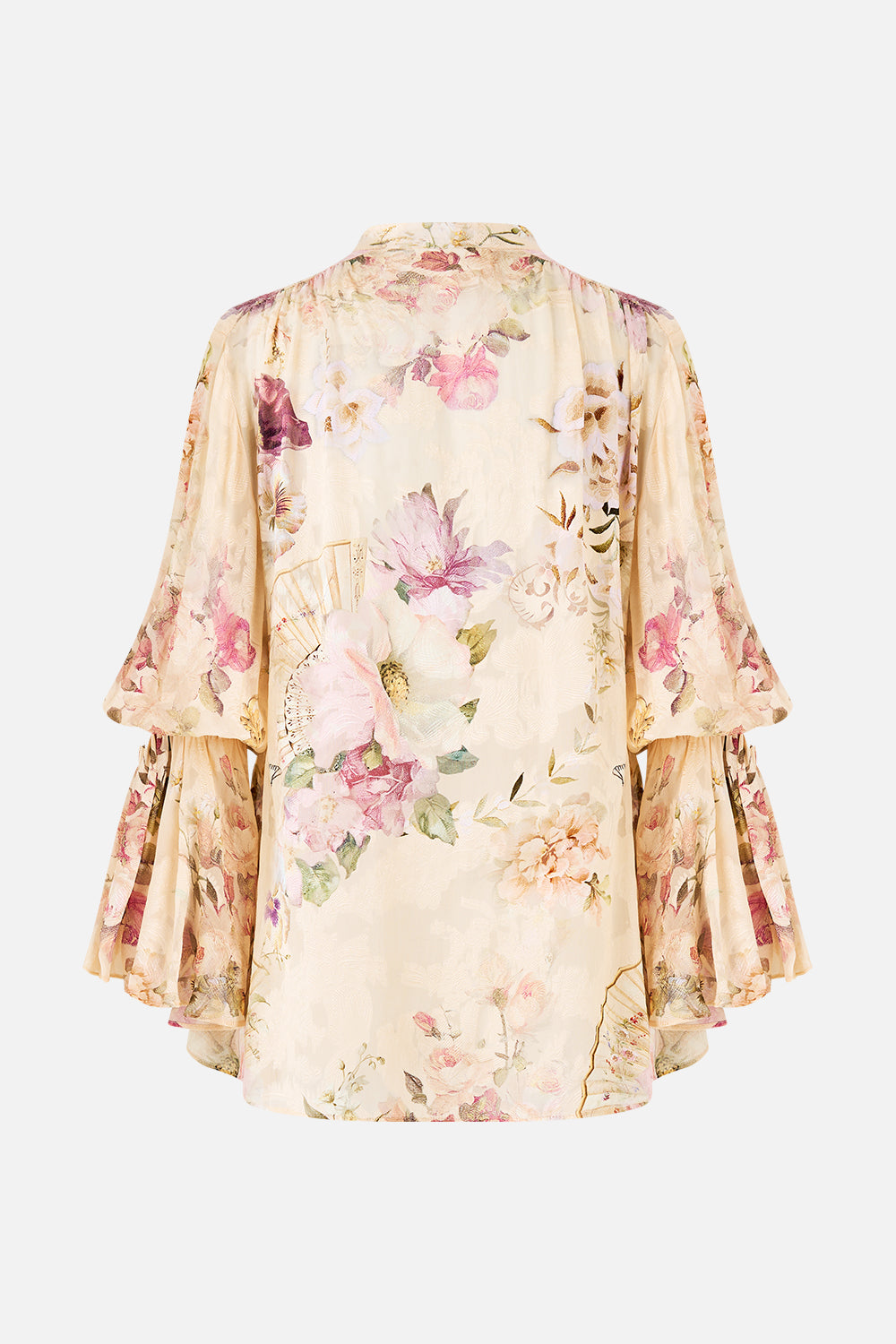 ELASTIC SLEEVE TIE FRONT BLOUSE ADORNED IN ARANJUEZ