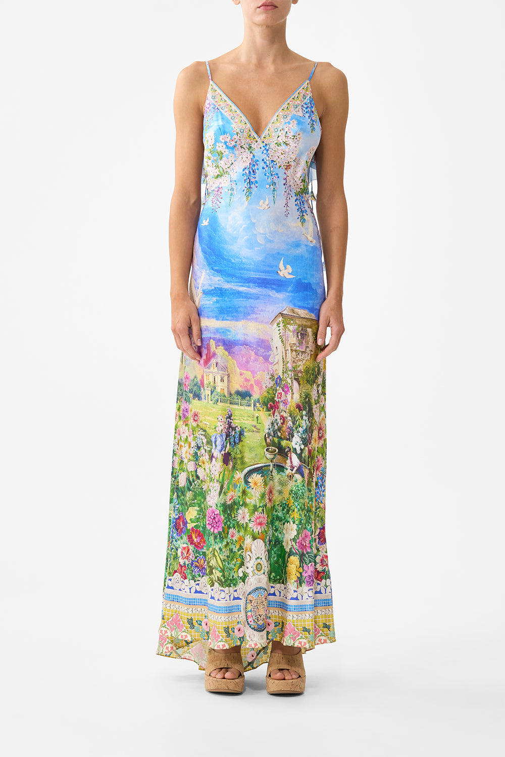 V NECK BIAS SLIP DRESS WITH BACK FRILL NAVÀS NOUVEAU