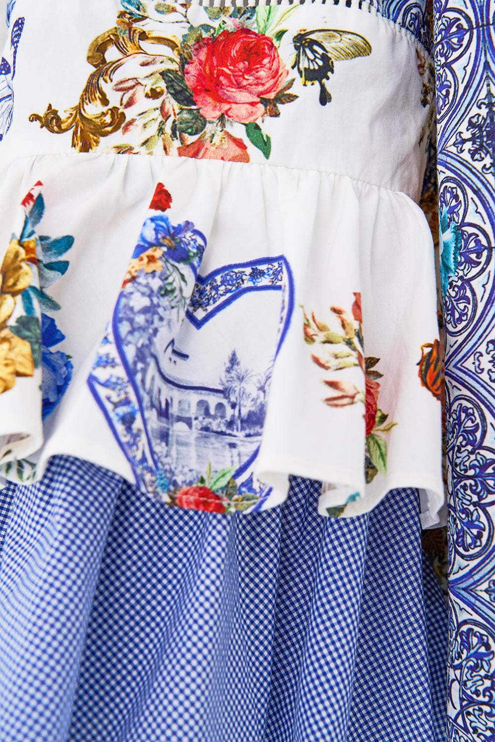 The CAMILLA OFF SHOULDER TOP WITH FRILL SLEEVE THE POTTERY PARLOUR in our  print.
