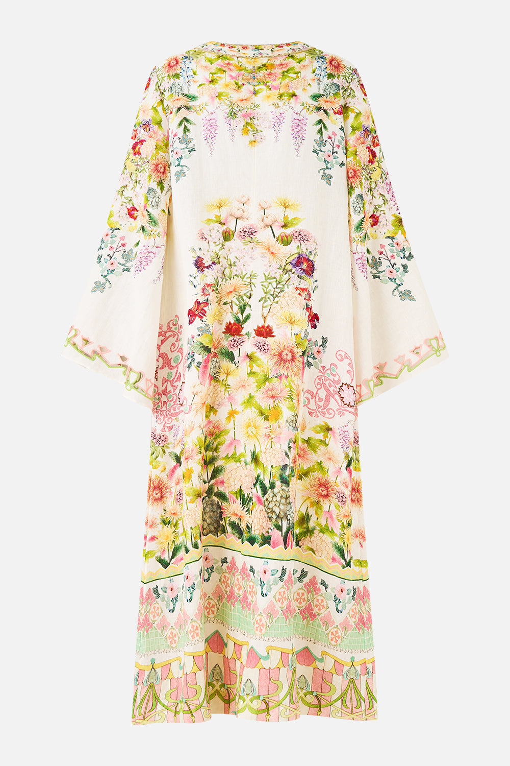 The CAMILLA deep v neck hardware kaftan in our print The Call of Catalonia.