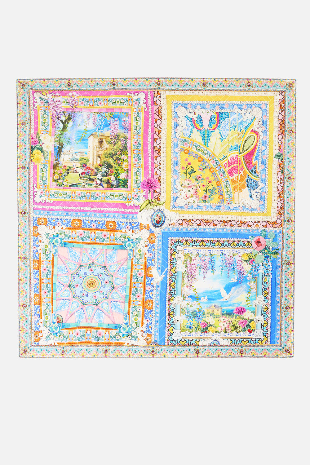 The CAMILLA LARGE CRYSTALLED SILK SQUARE SCARF NAVÀS NOUVEAU in our  print.