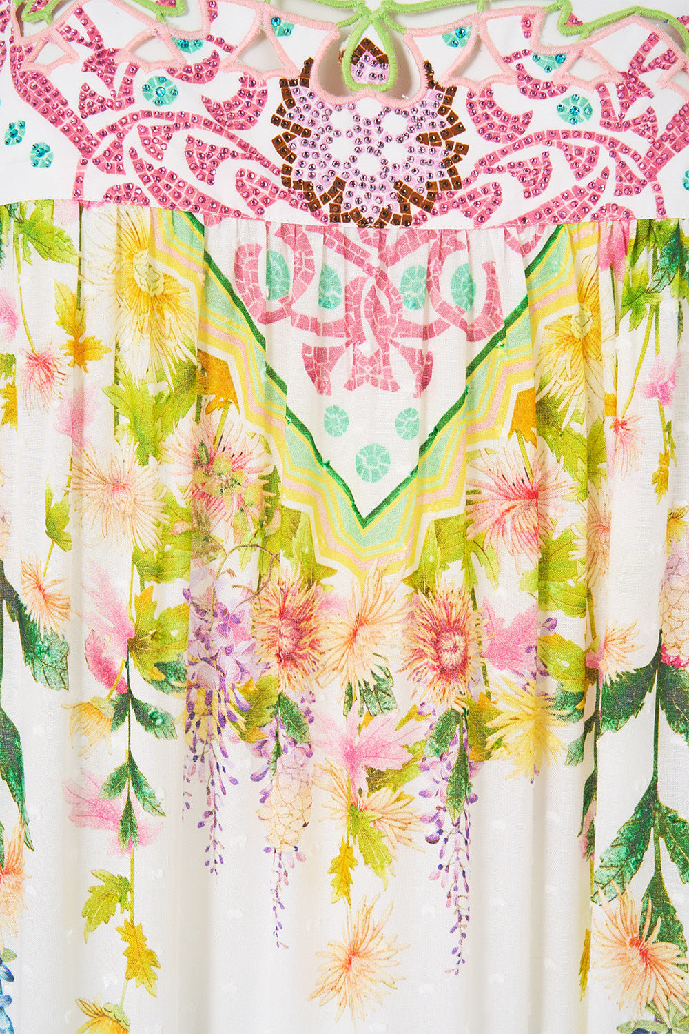 The CAMILLA long tiered dress with bow ties in our print The Call of Catalonia.