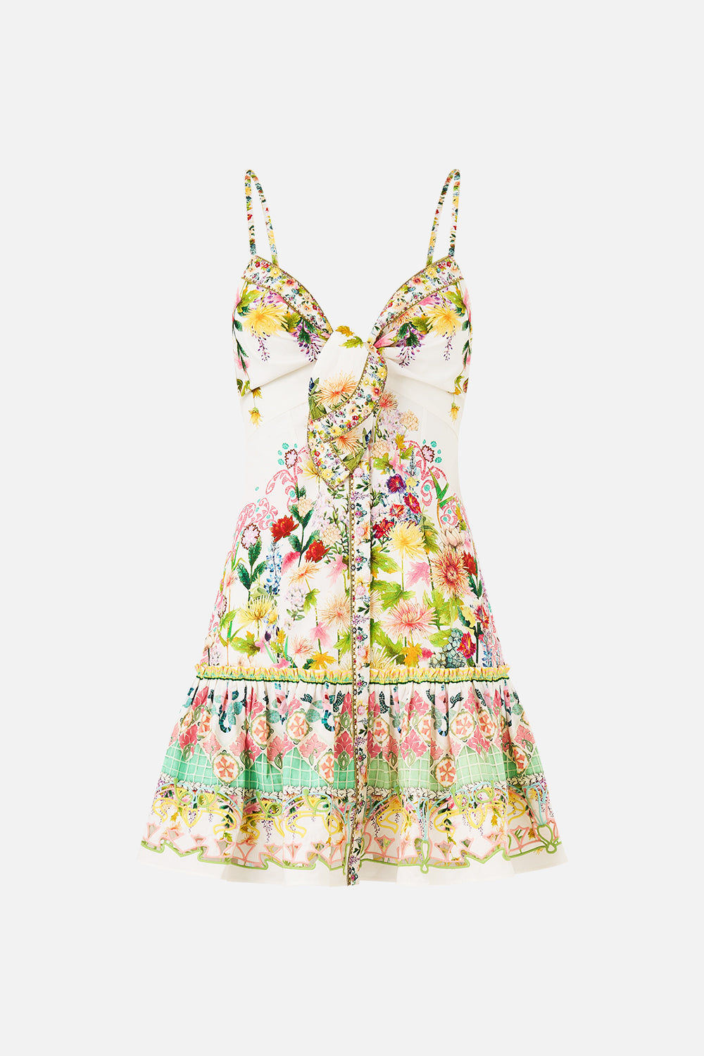 TIE FRONT SHORT DRESS WITH HEM RUFFLE THE CALL OF CATALONIA