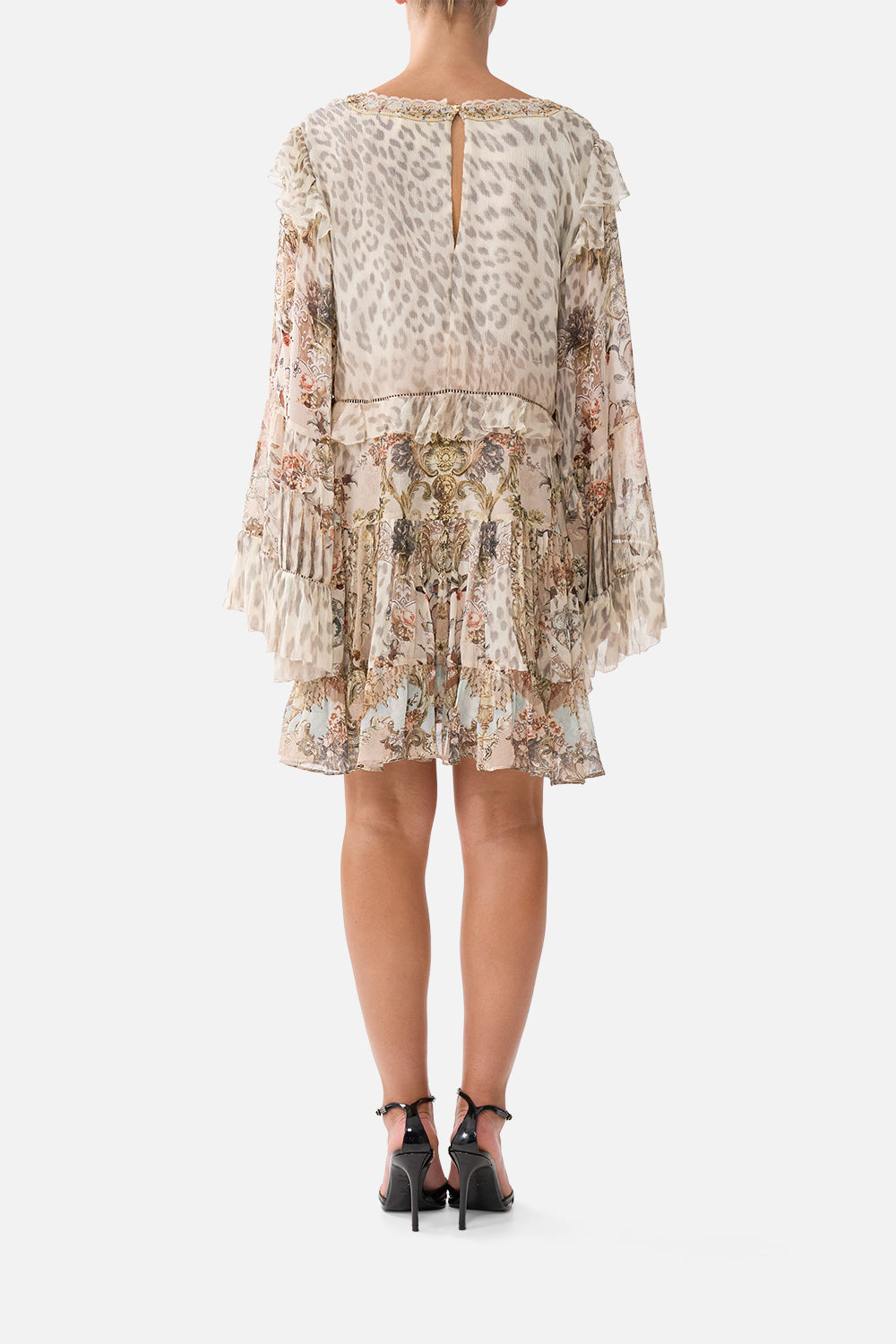 The CAMILLA TIERED SWING MINI DRESS ARANJUEZ ANIMALIA in our  print.