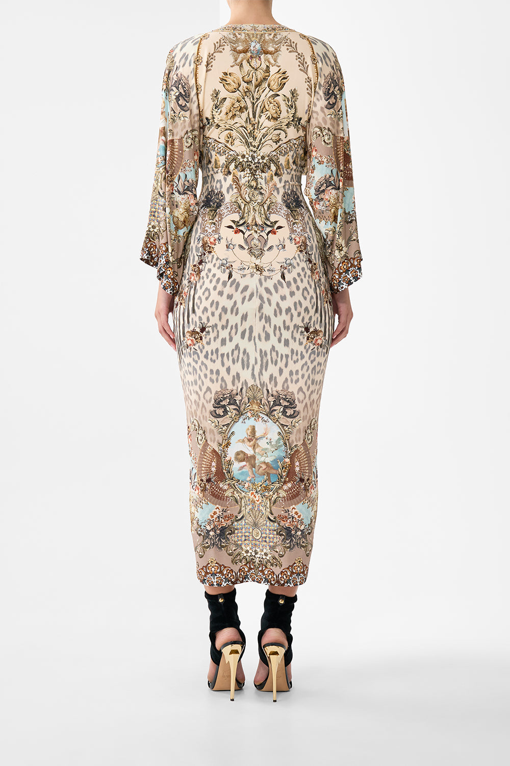 The CAMILLA long split front twist dress in our print Aranjuez Animalia.