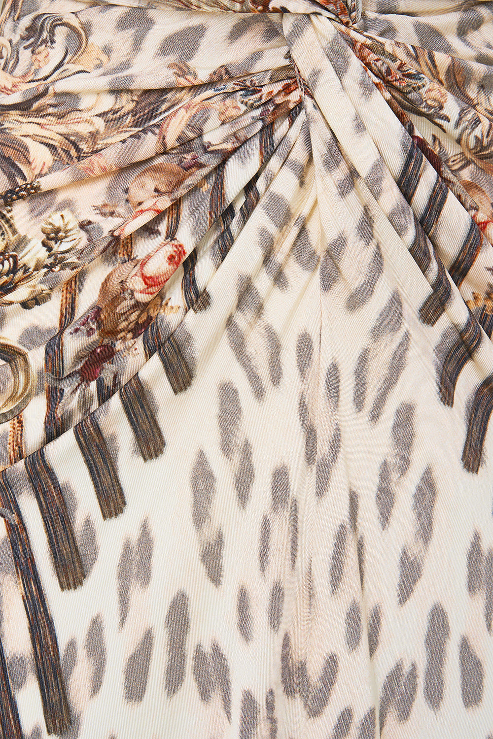 The CAMILLA long split front twist dress in our print Aranjuez Animalia.