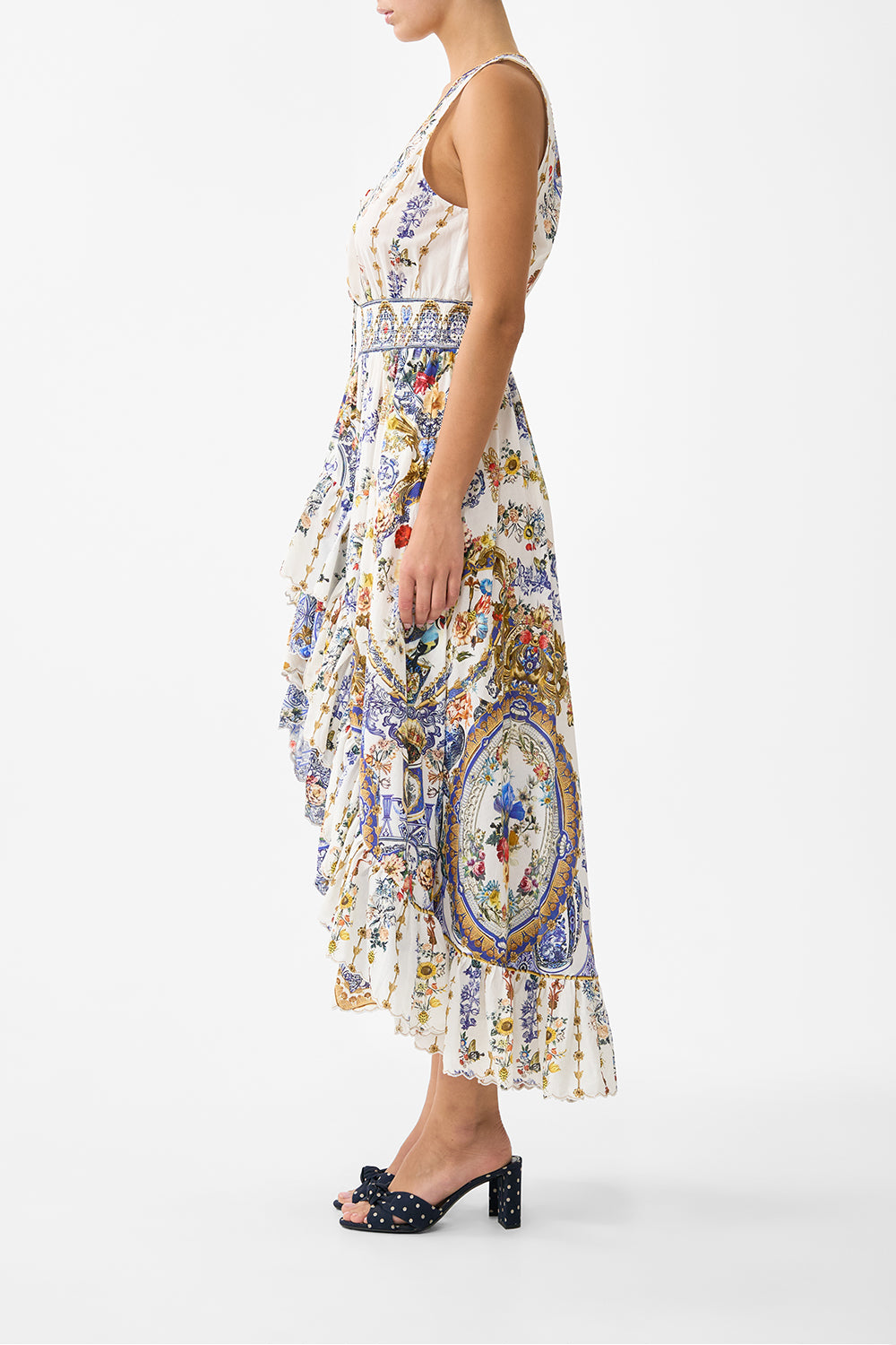 The CAMILLA V NECKLINE HIGH LOW DRESS THE POTTERY PARLOUR in our  print.