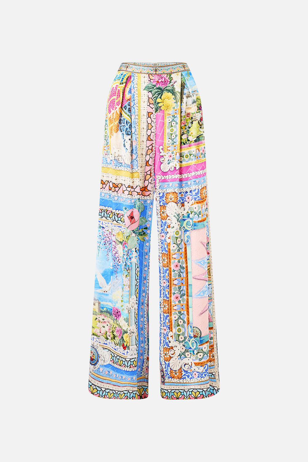 The CAMILLA tuck front pant in our print Navàs Nouveau. Front view.