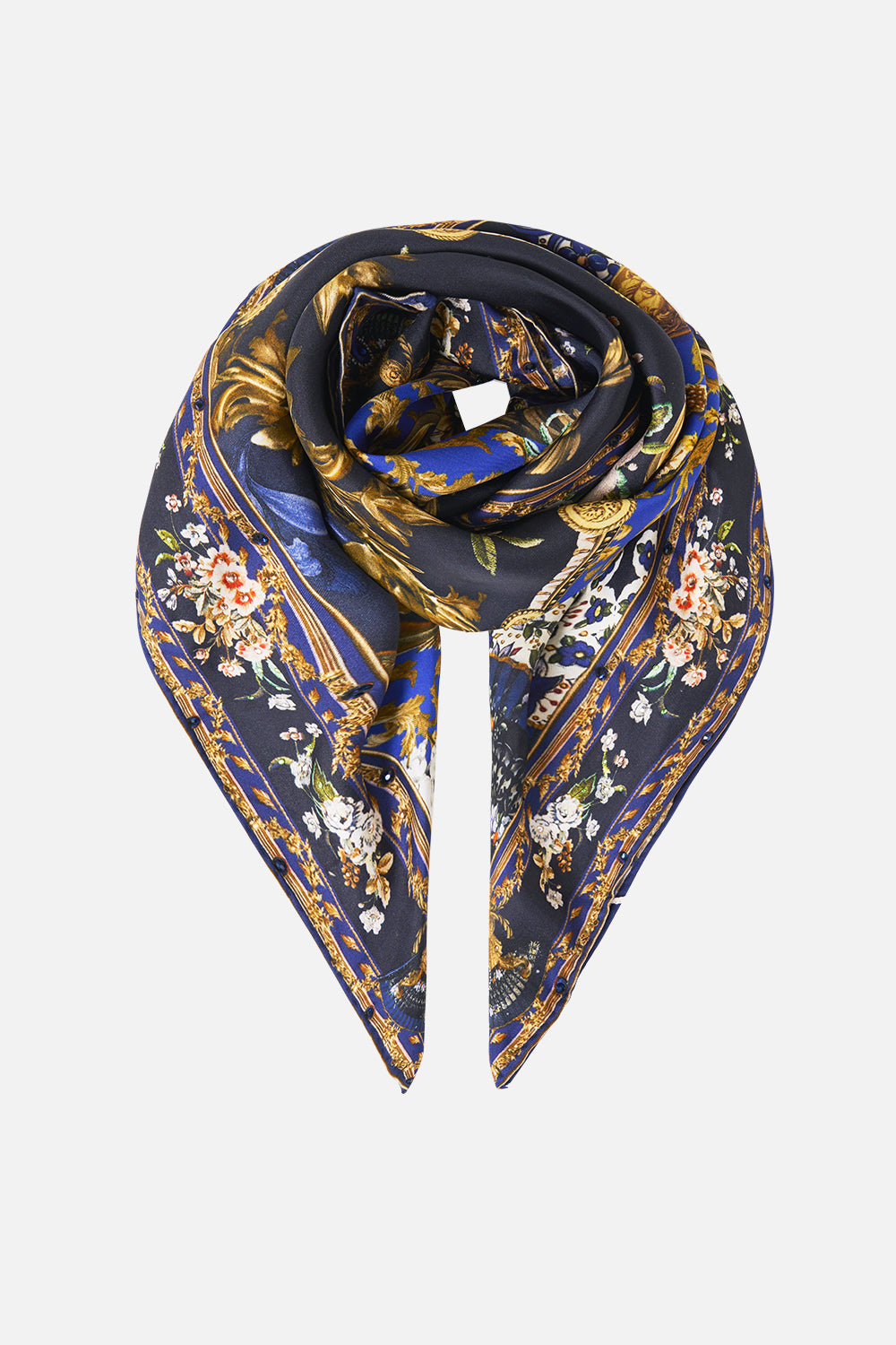 LARGE CRYSTALLED SILK SQUARE SCARF NOTES FROM THE BLUE ROOM