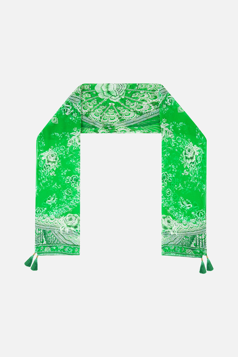 The CAMILLA LONG SILK CRINKLE CHIFFON SCARF SACROMONTE SEÑORITA in our SACROMONTE SEÑORITA print.