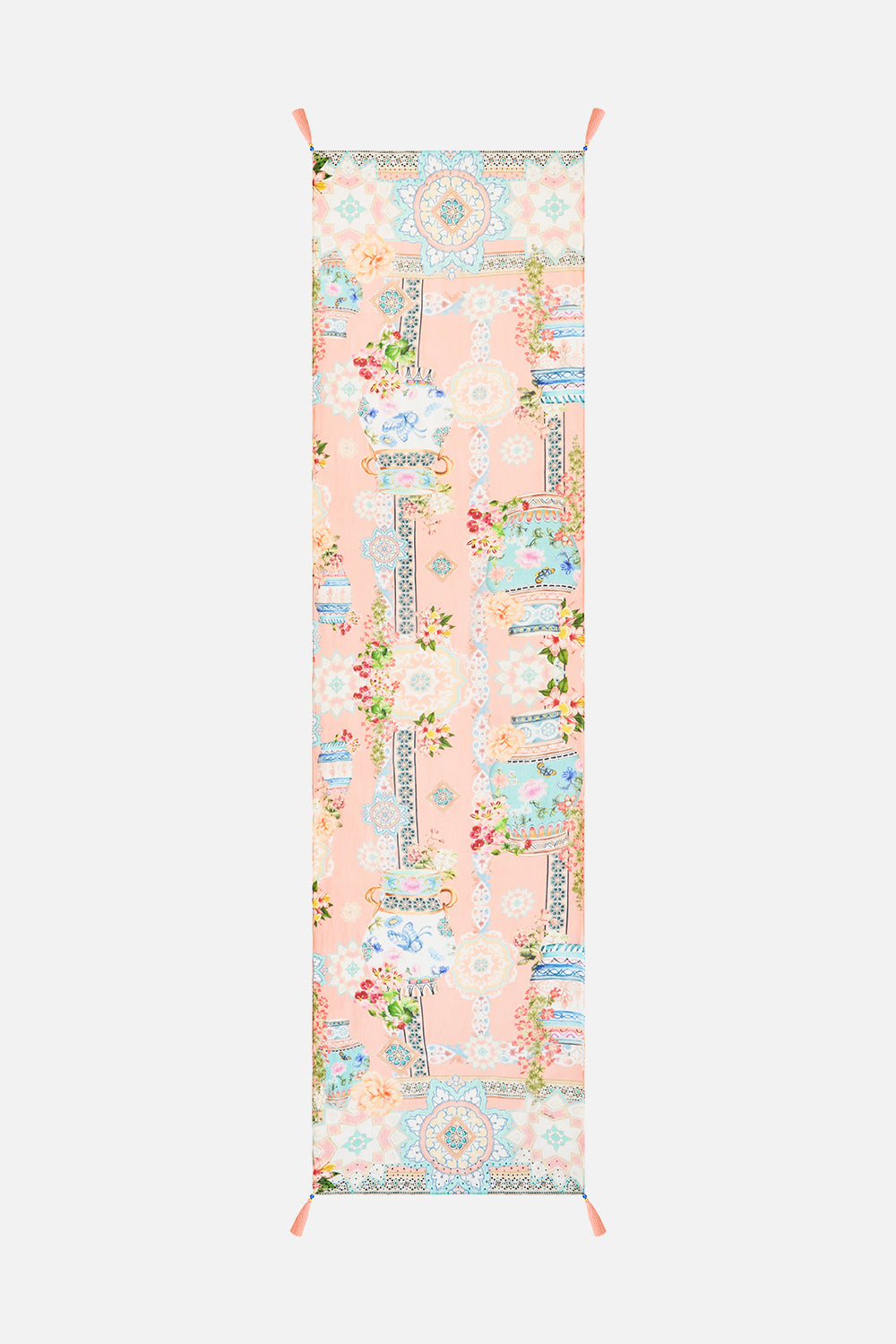 The CAMILLA LONG SILK CRINKLE CHIFFON SCARF MEET ME IN MALLORCA in our  print.