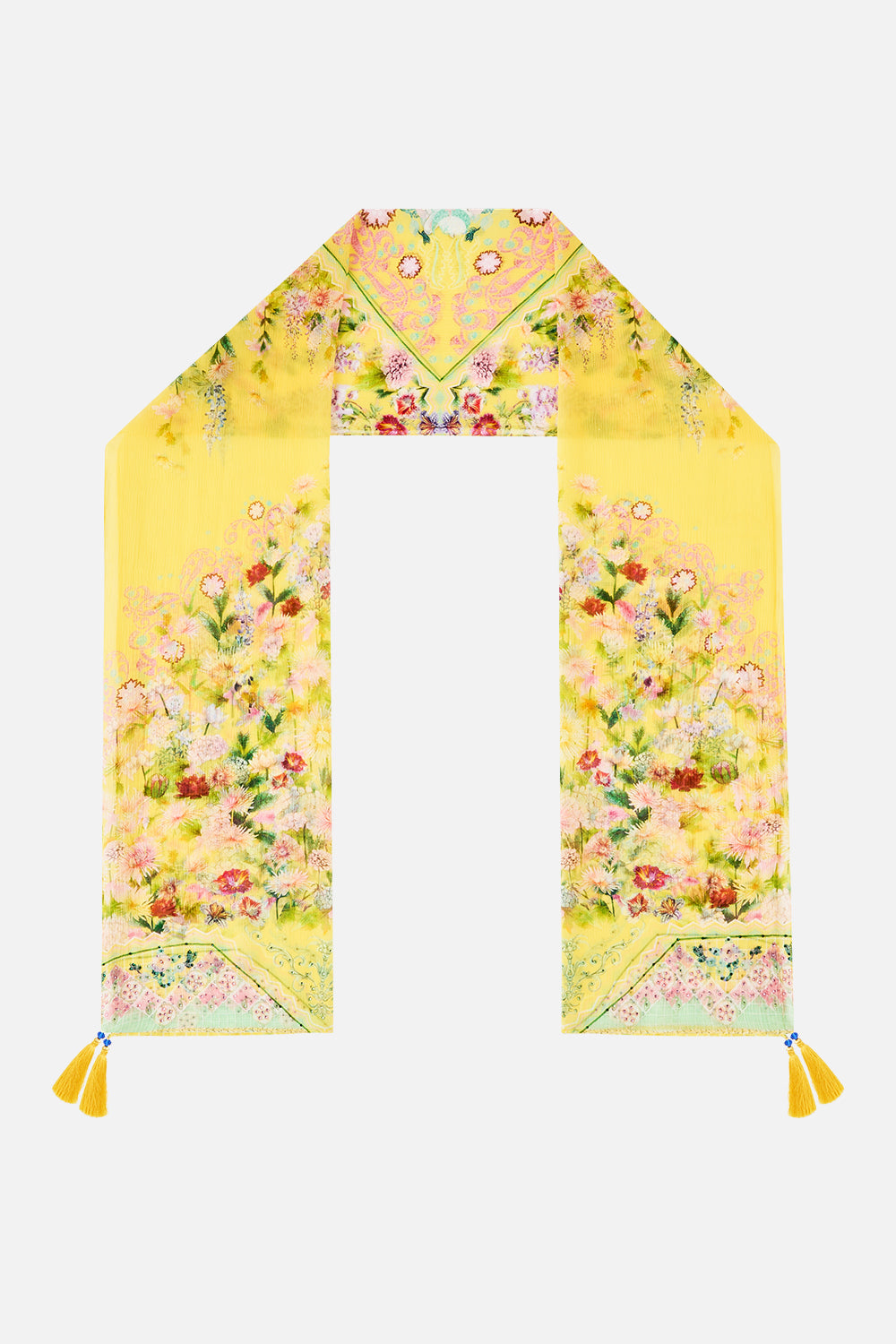 The CAMILLA LONG SILK CRINKLE CHIFFON SCARF LADY LIMONADA in our LADY LIMONADA print.