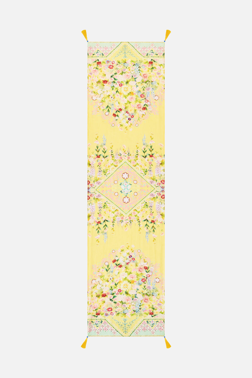The CAMILLA LONG SILK CRINKLE CHIFFON SCARF LADY LIMONADA in our  print.