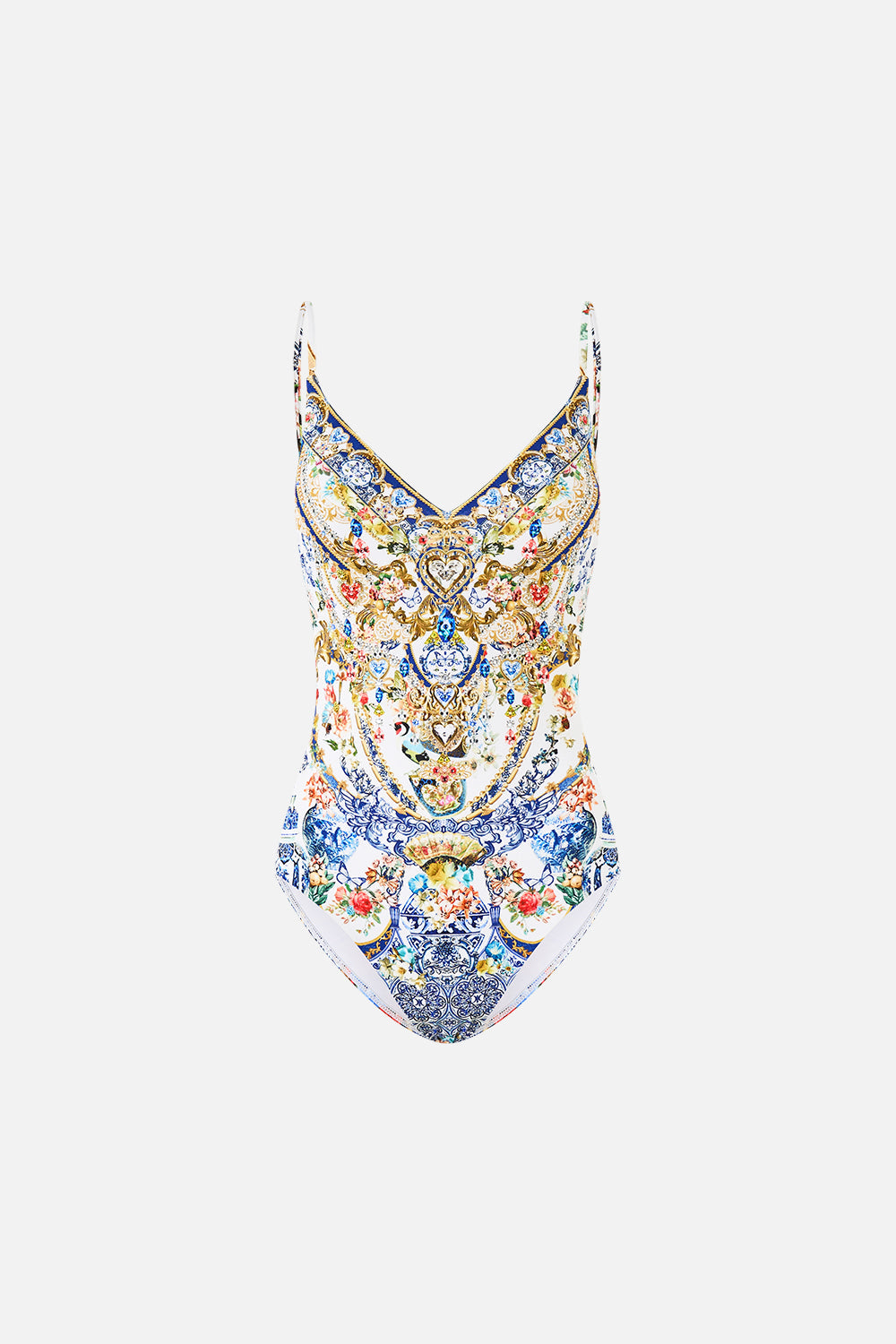 V NECK ONE PIECE WITH LACE UP TIE BACK THE POTTERY PARLOUR