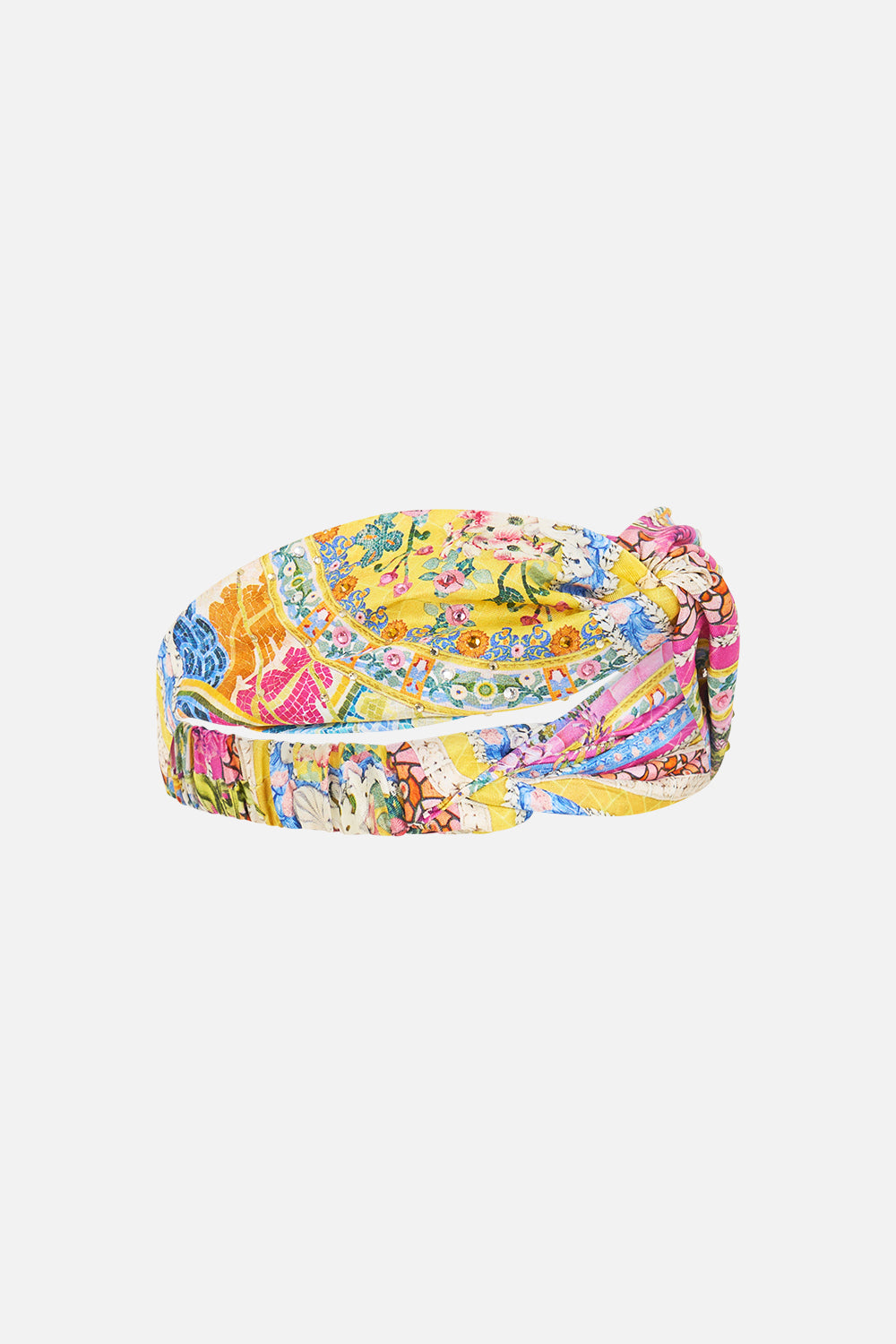 The CAMILLA WOVEN TWIST HEADBAND NAVÀS NOUVEAU in our  print.