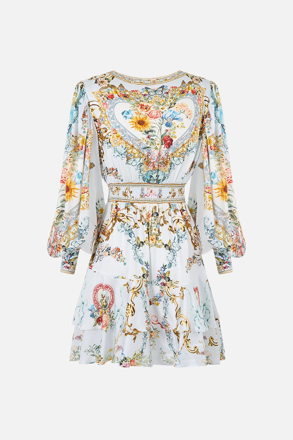 The CAMILLA BUTTON FRONT FRILL DRESS SEVILLE SWEETHEART in our  print.