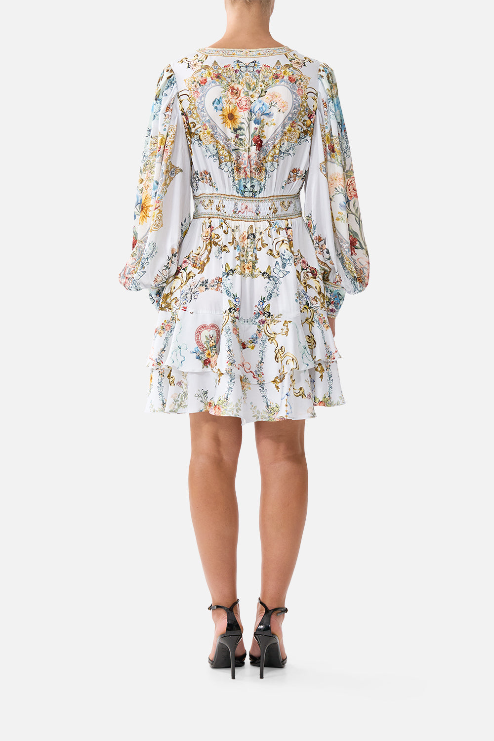 The CAMILLA BUTTON FRONT FRILL DRESS SEVILLE SWEETHEART in our  print.